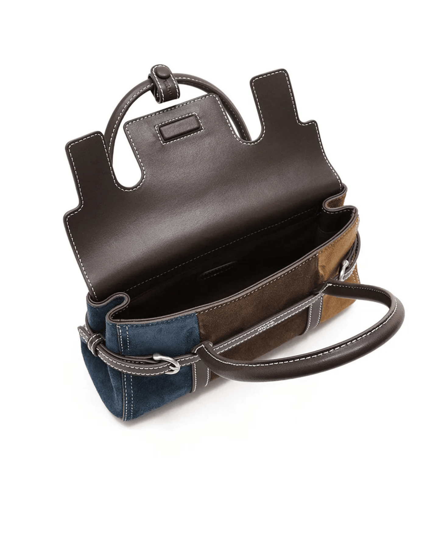 Colorblock Suede Handbag with Buckle Strap