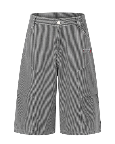Wide-Leg Cropped Stripe Trousers – Cotton Blend