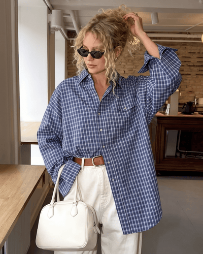 Oversized Cotton Check Cardigan