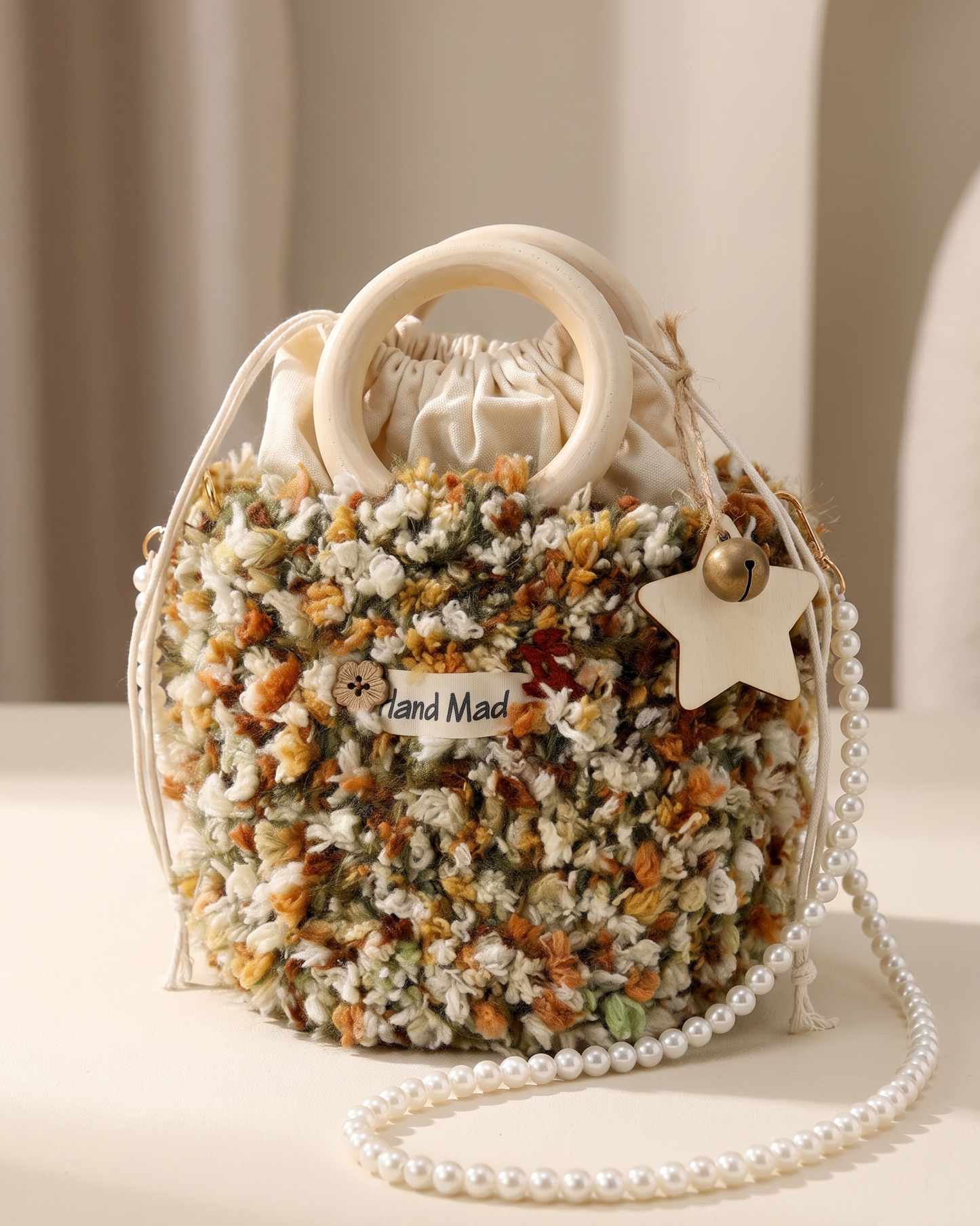 Beuteltasche aus Wollmischgewebe und Baumwolle