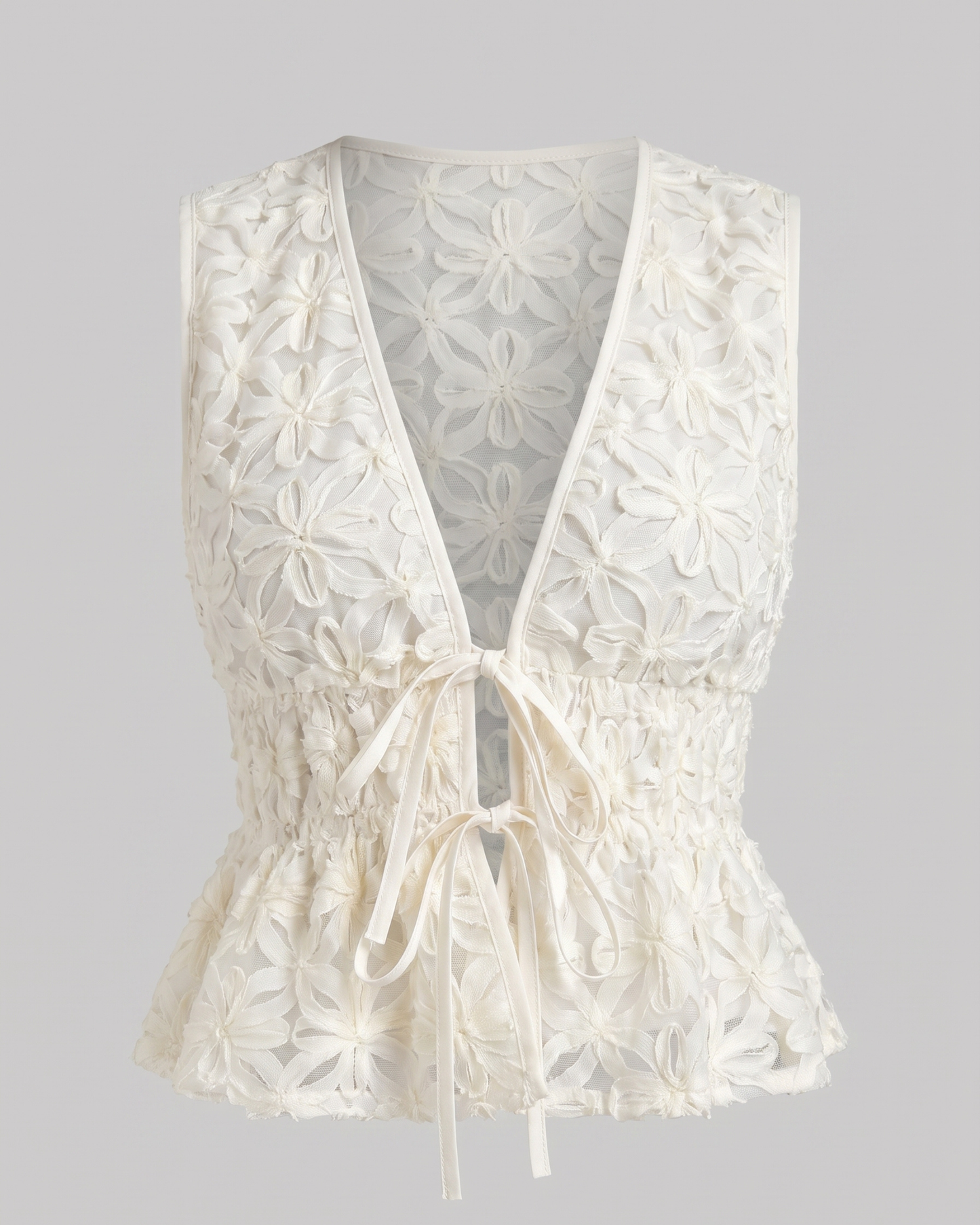 Sleeveless Ruffled Top with Waist Tie