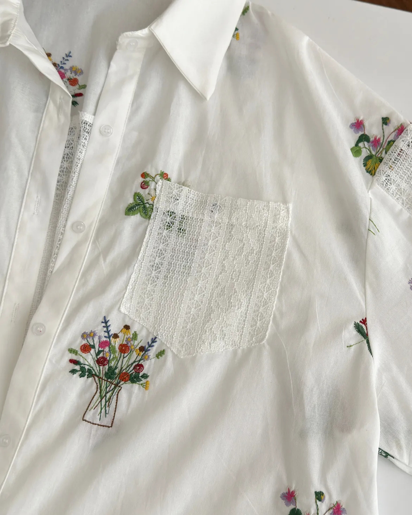 Flower Embroidered Cotton Two-Piece Set