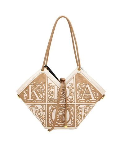 Strukturierte, bestickte Handtasche