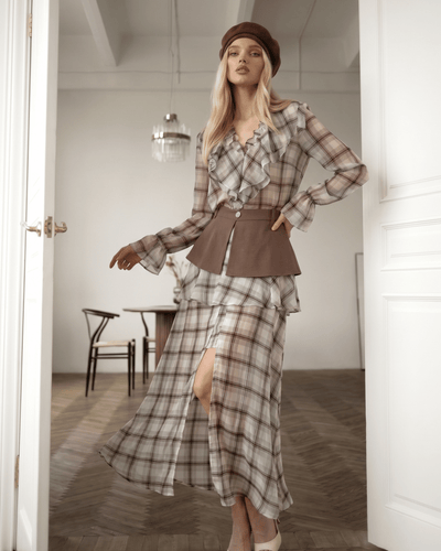 Vintage Check Two-Piece Skirt Set