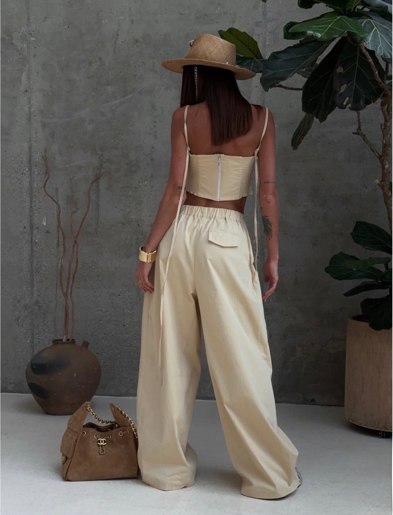 Safari style Crossover Trousers & Corset Top two pieces set