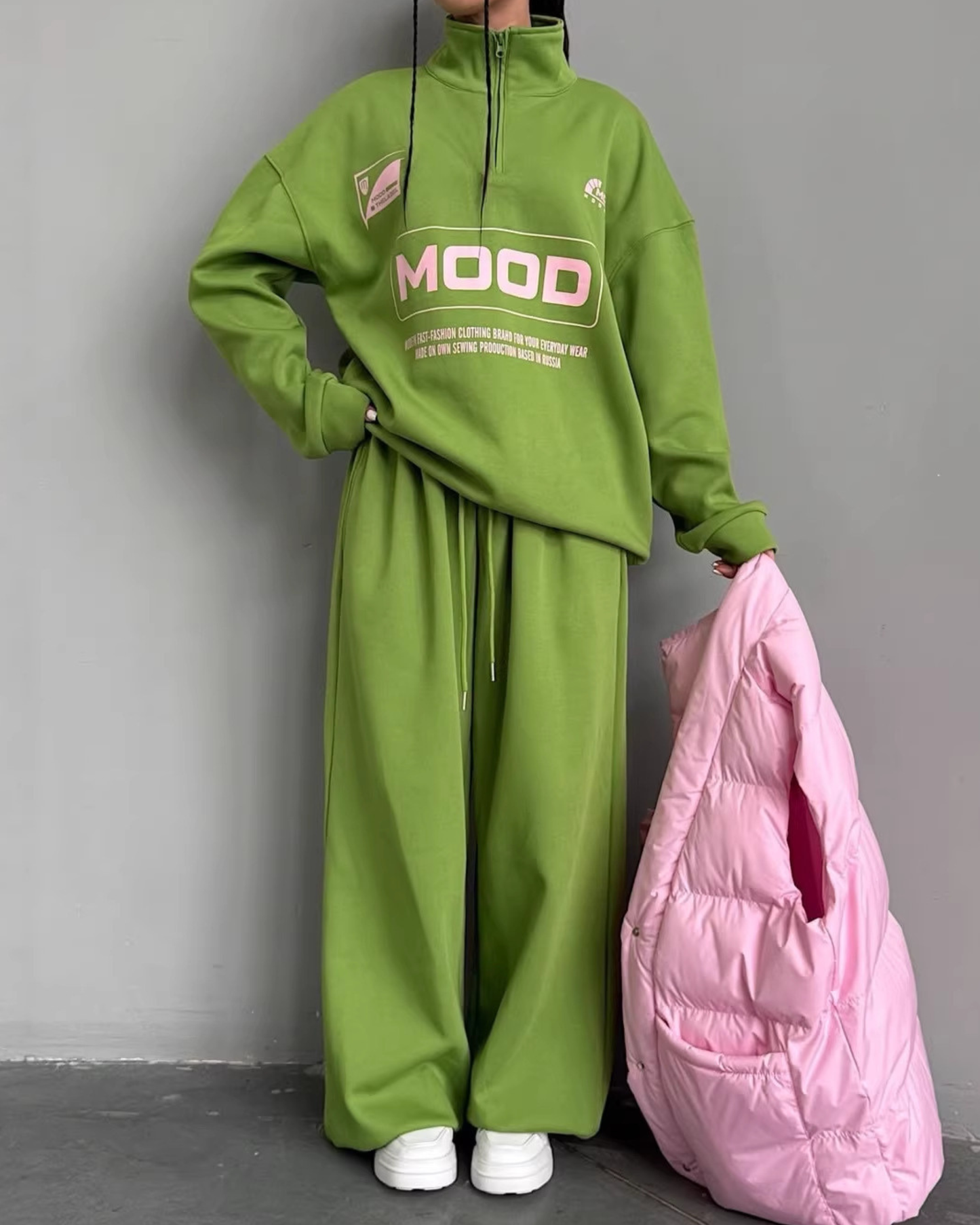 Women Oversized Quarter Zip Set Casual Loungewear
