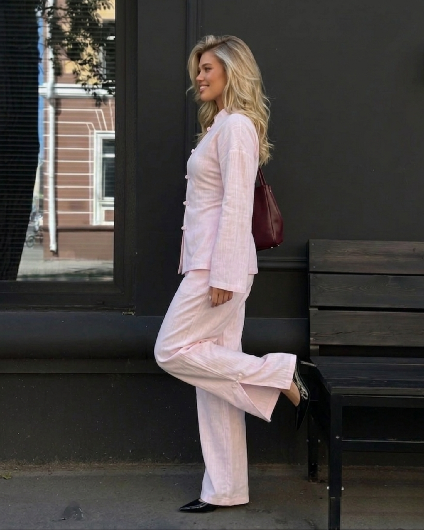 Woman’s summer Two pieces set with Mandarin  Frog Button Top and Wide-Leg Pants