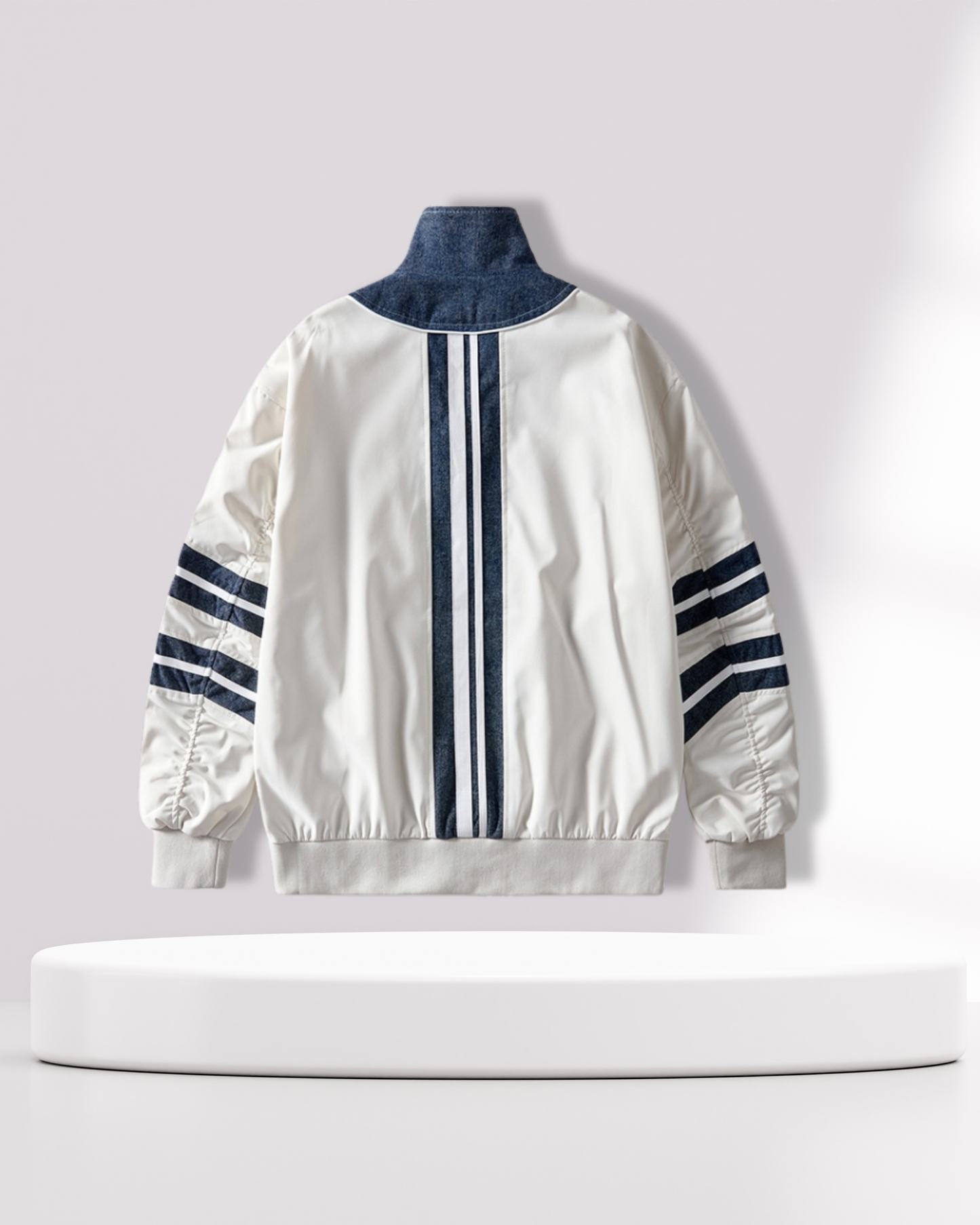 Oversized Contrast Bomber Jacket with Denim Trim⁠