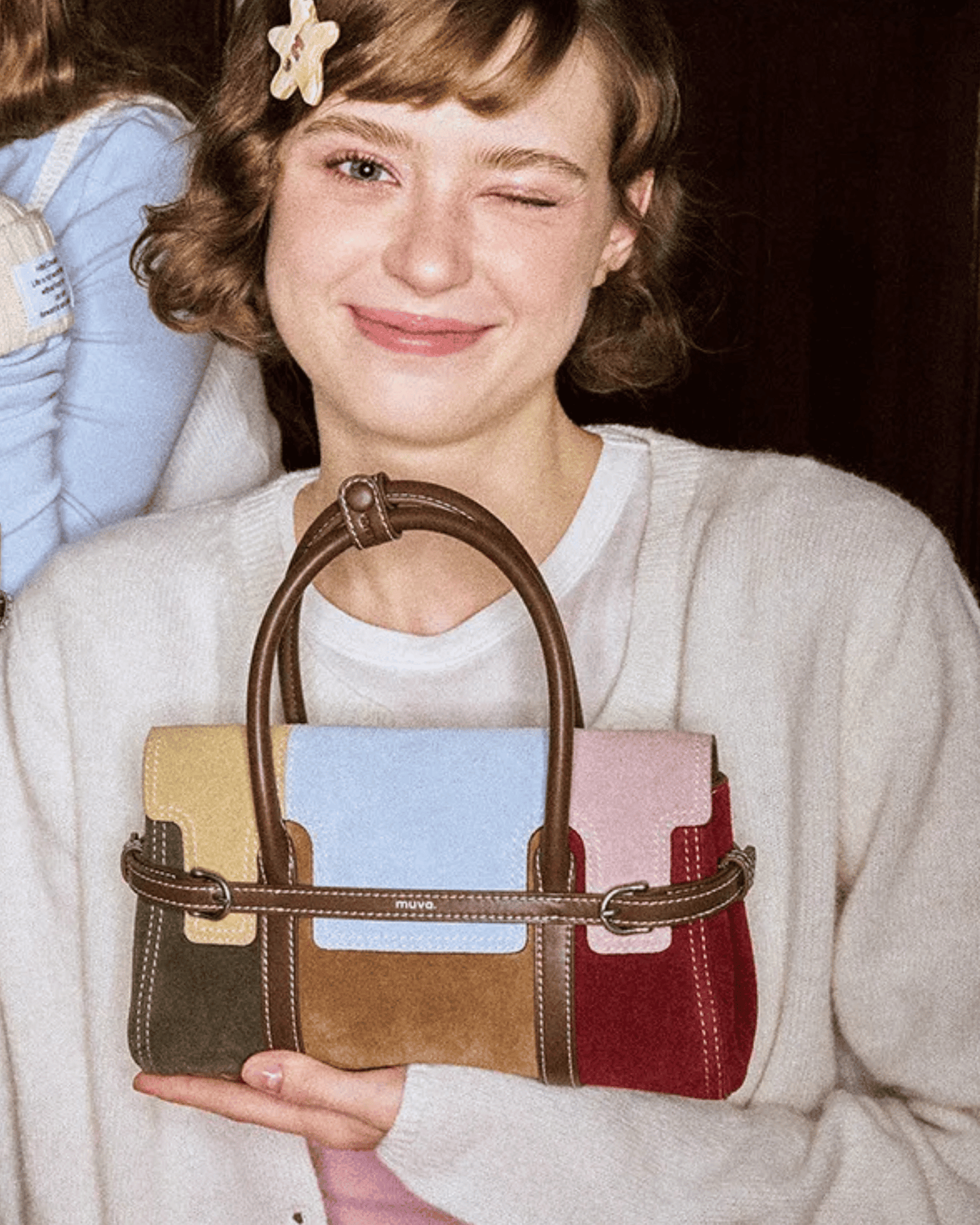 Colorblock Suede Handbag with Buckle Strap