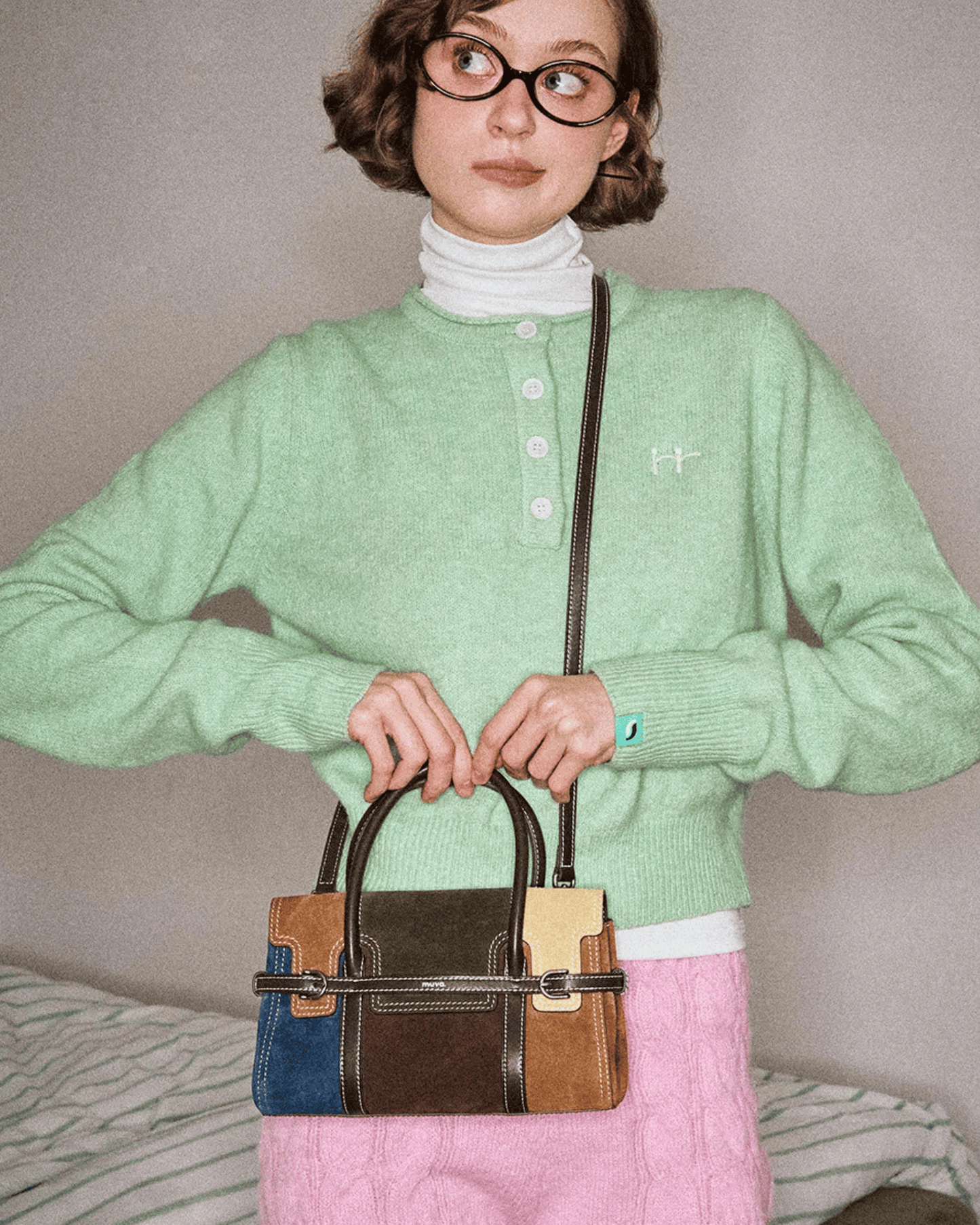 Colorblock Suede Handbag with Buckle Strap