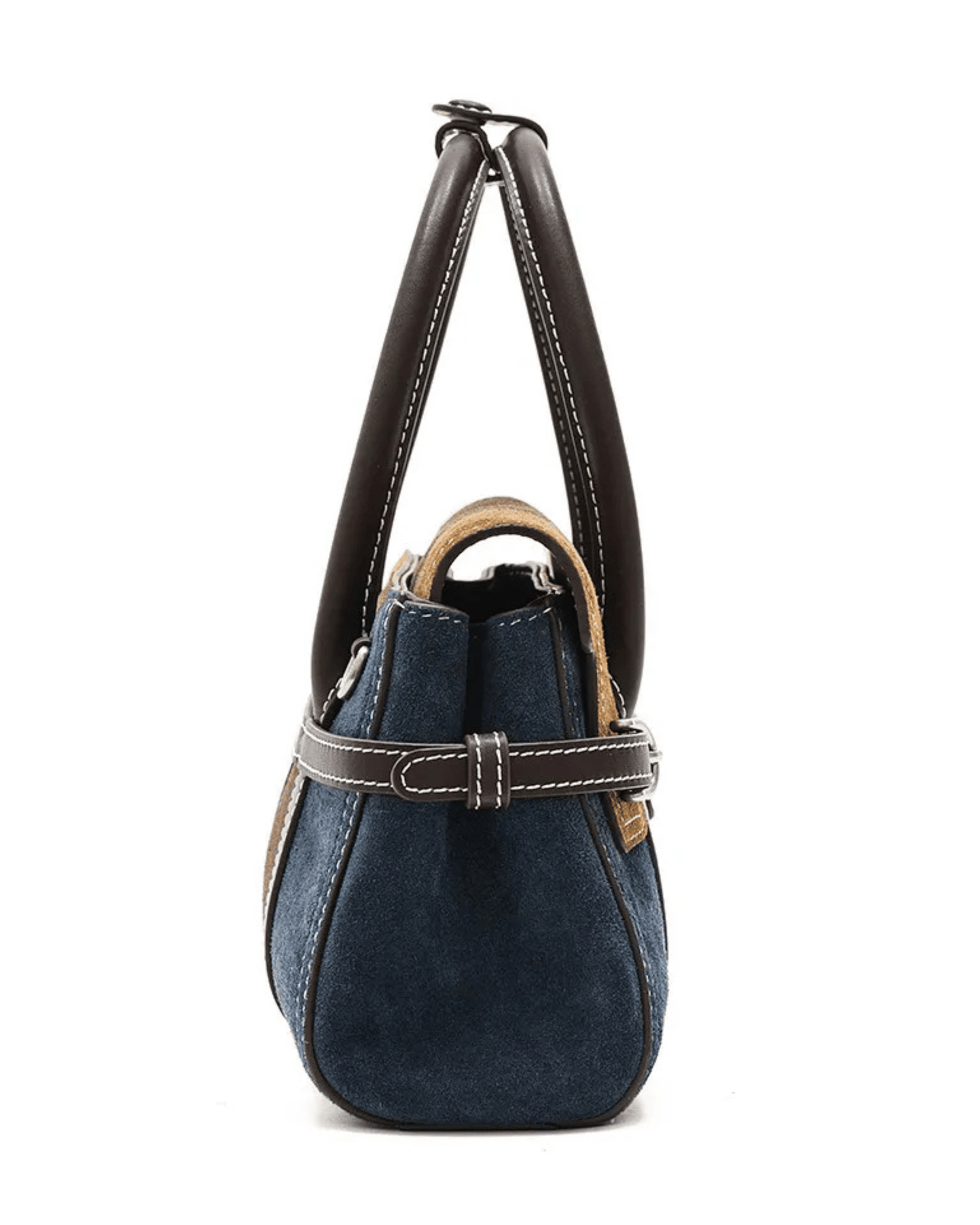 Colorblock Suede Handbag with Buckle Strap