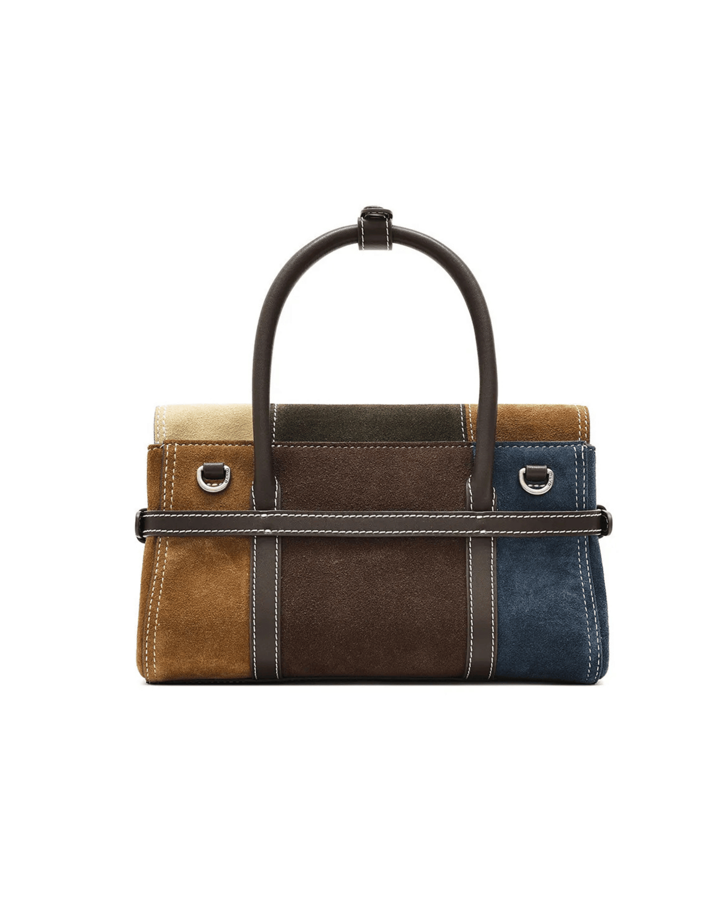 Colorblock Suede Handbag with Buckle Strap