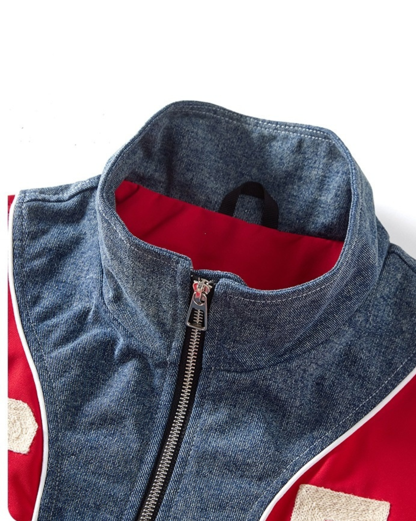 Oversized Contrast Bomber Jacket with Denim Trim⁠