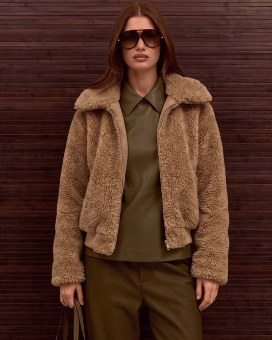 Camel Lamb Wool Plush Jacket for Women