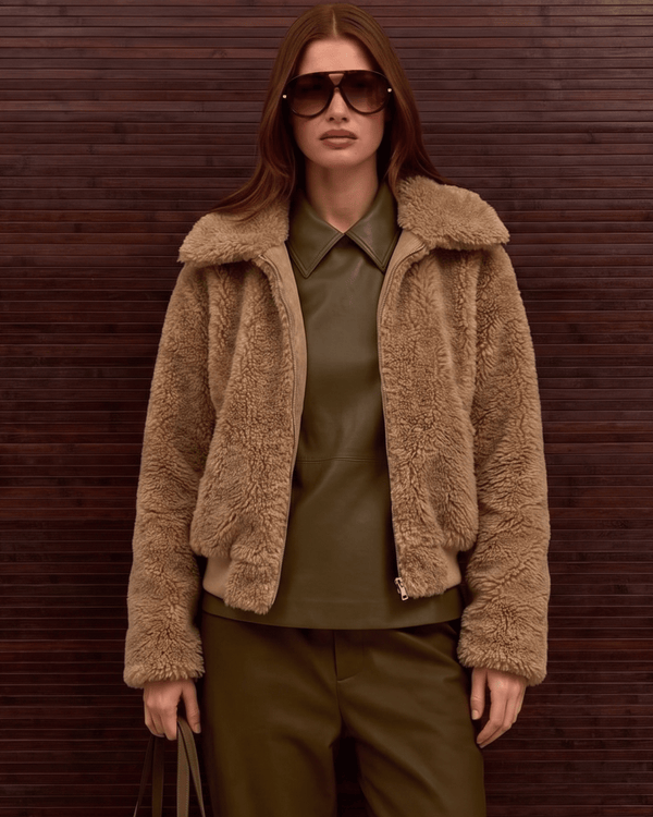 Camel Lamb Wool Plush Jacket for Women