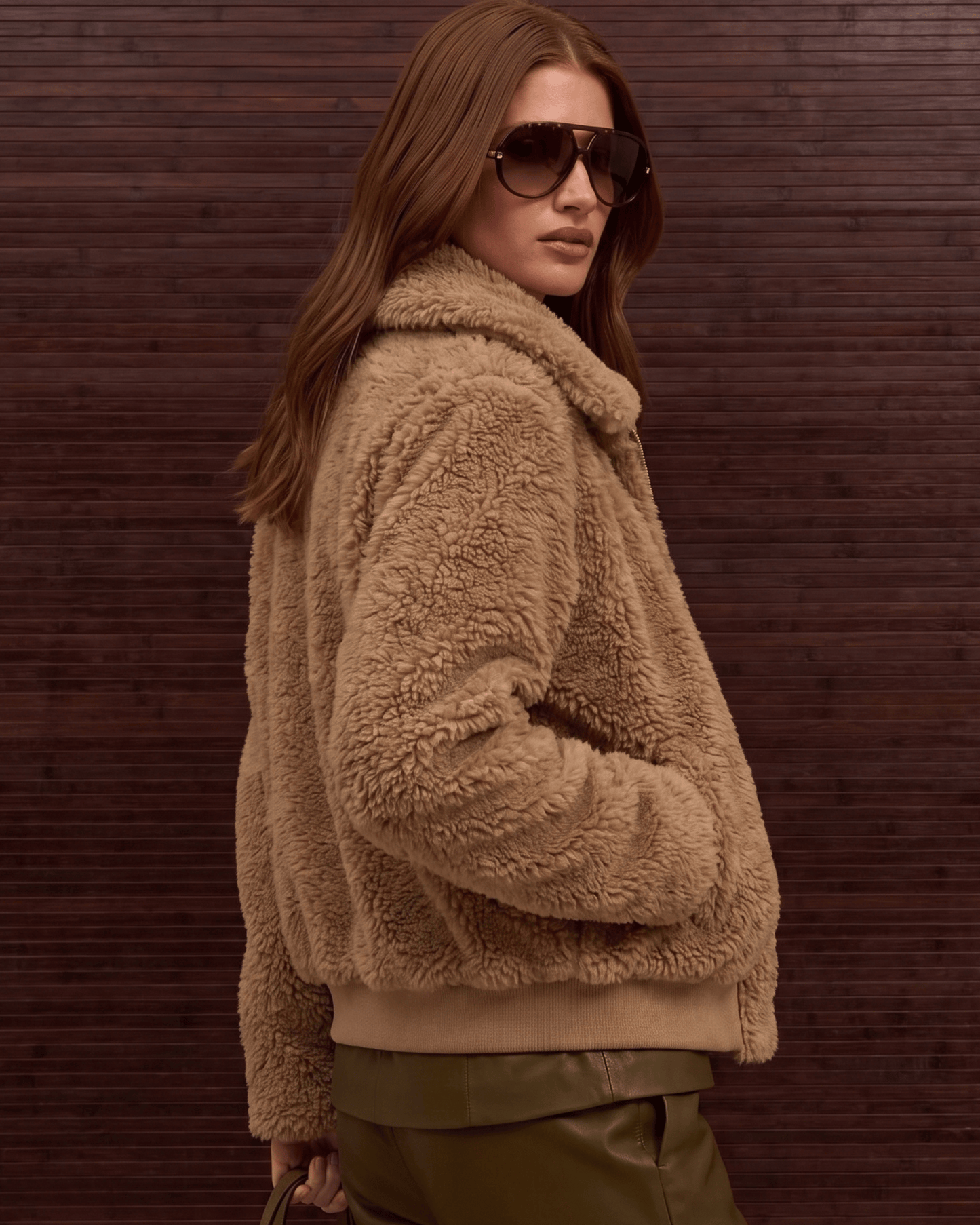 Camel Lamb Wool Plush Jacket for Women