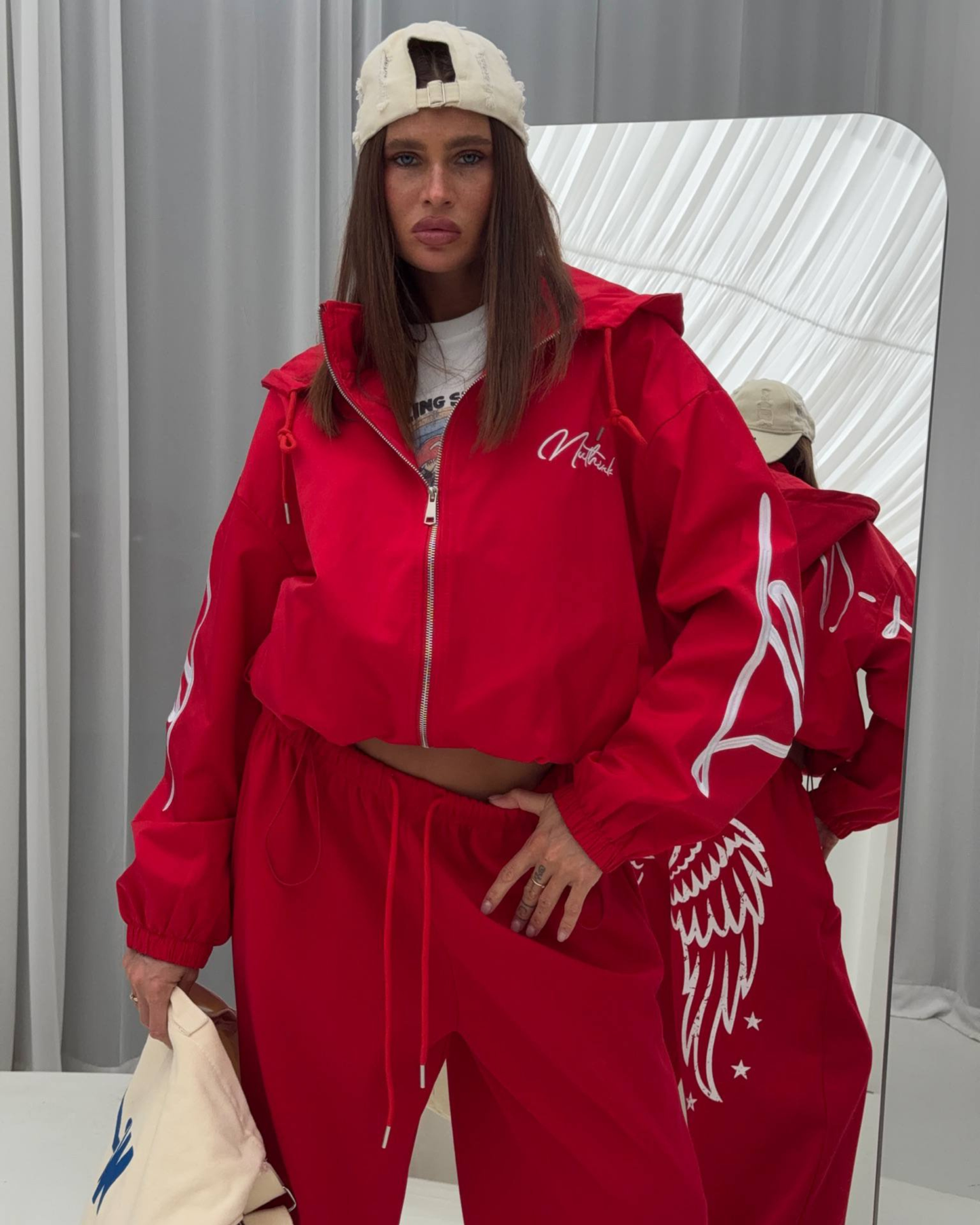 Women's Zip-Up Hoodie Oversized Graphic Tracksuit Set