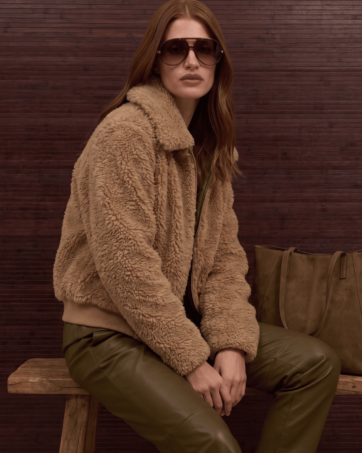 Camel Lamb Wool Plush Jacket for Women