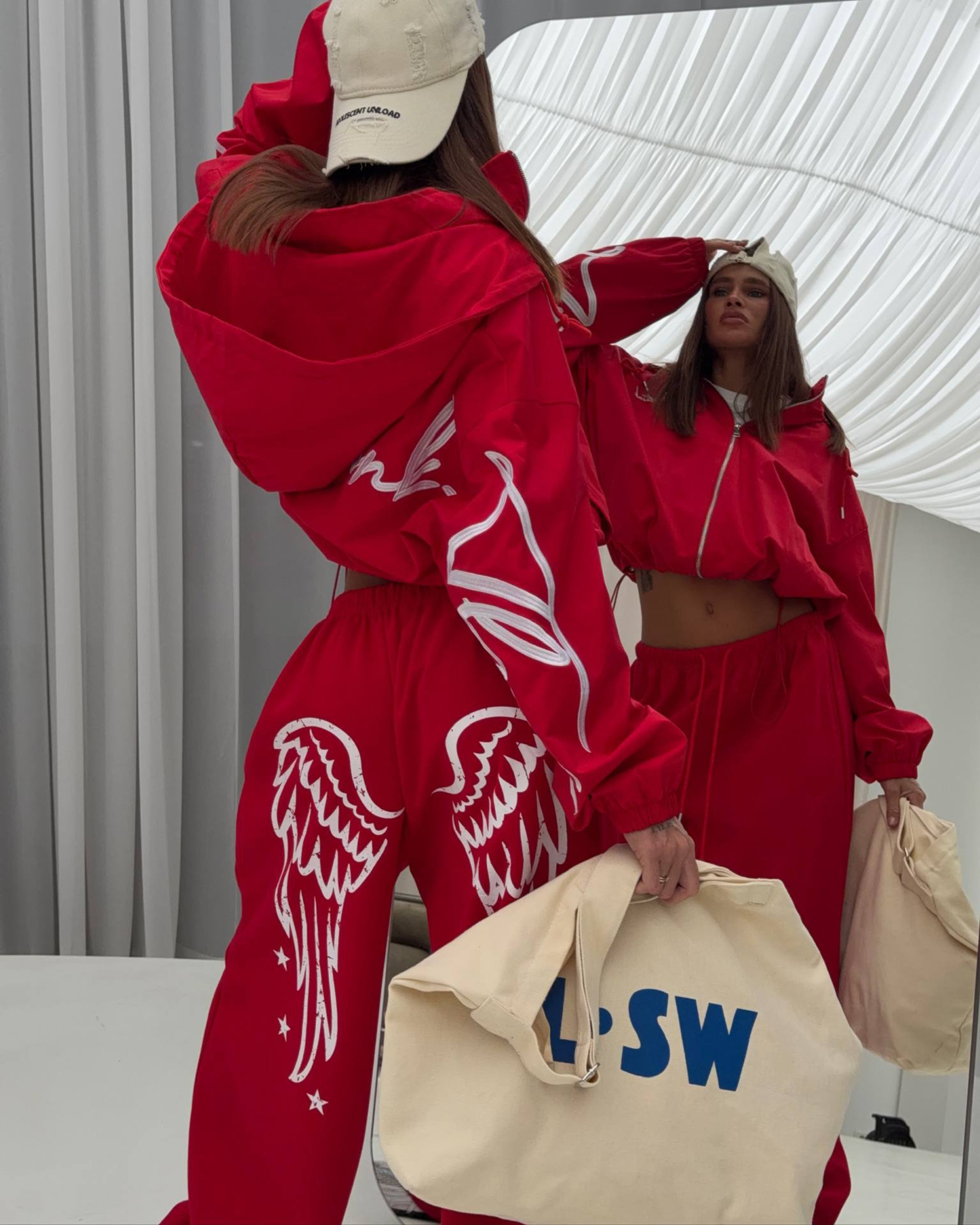 Women's Zip-Up Hoodie Oversized Graphic Tracksuit Set