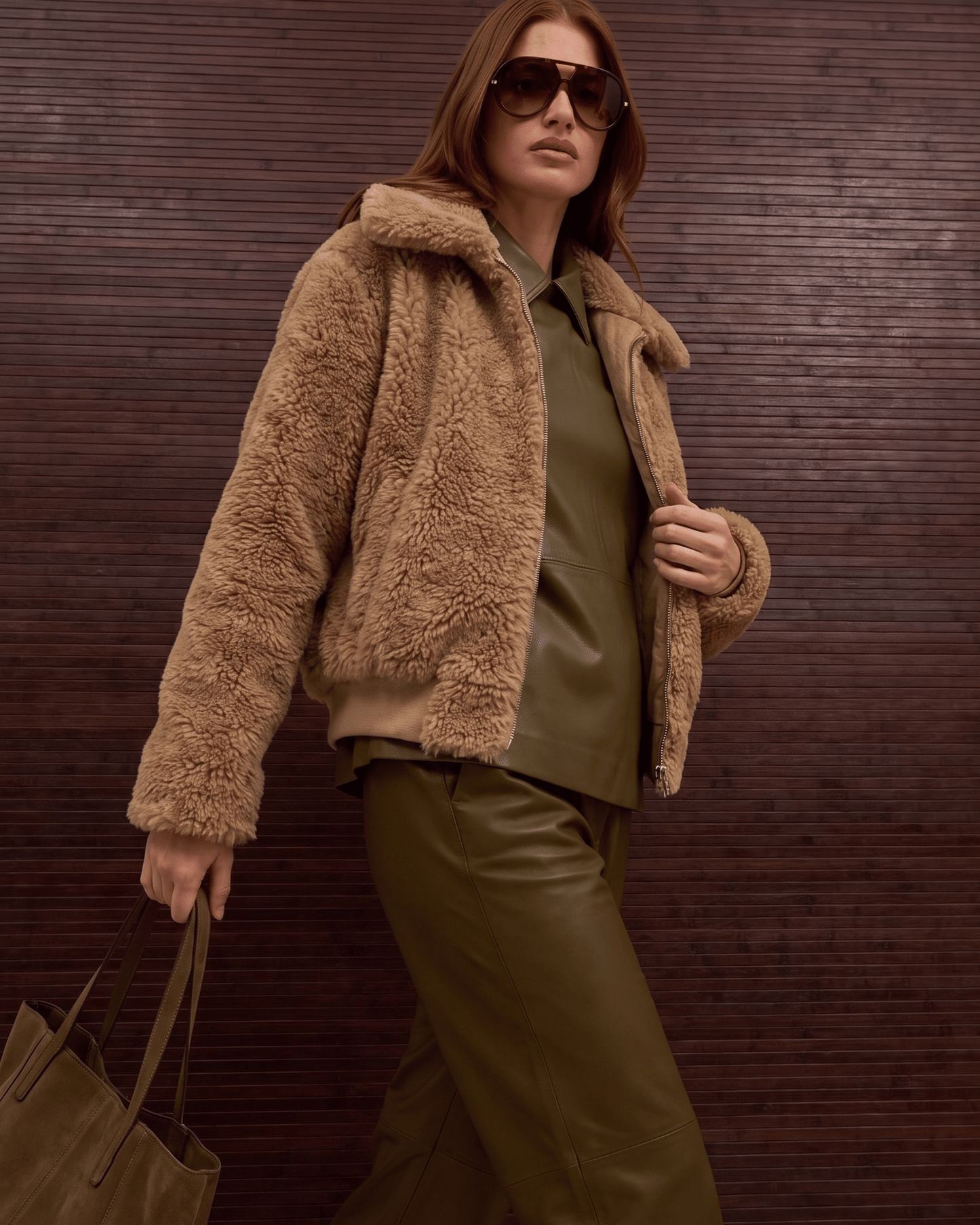 Camel Lamb Wool Plush Jacket for Women