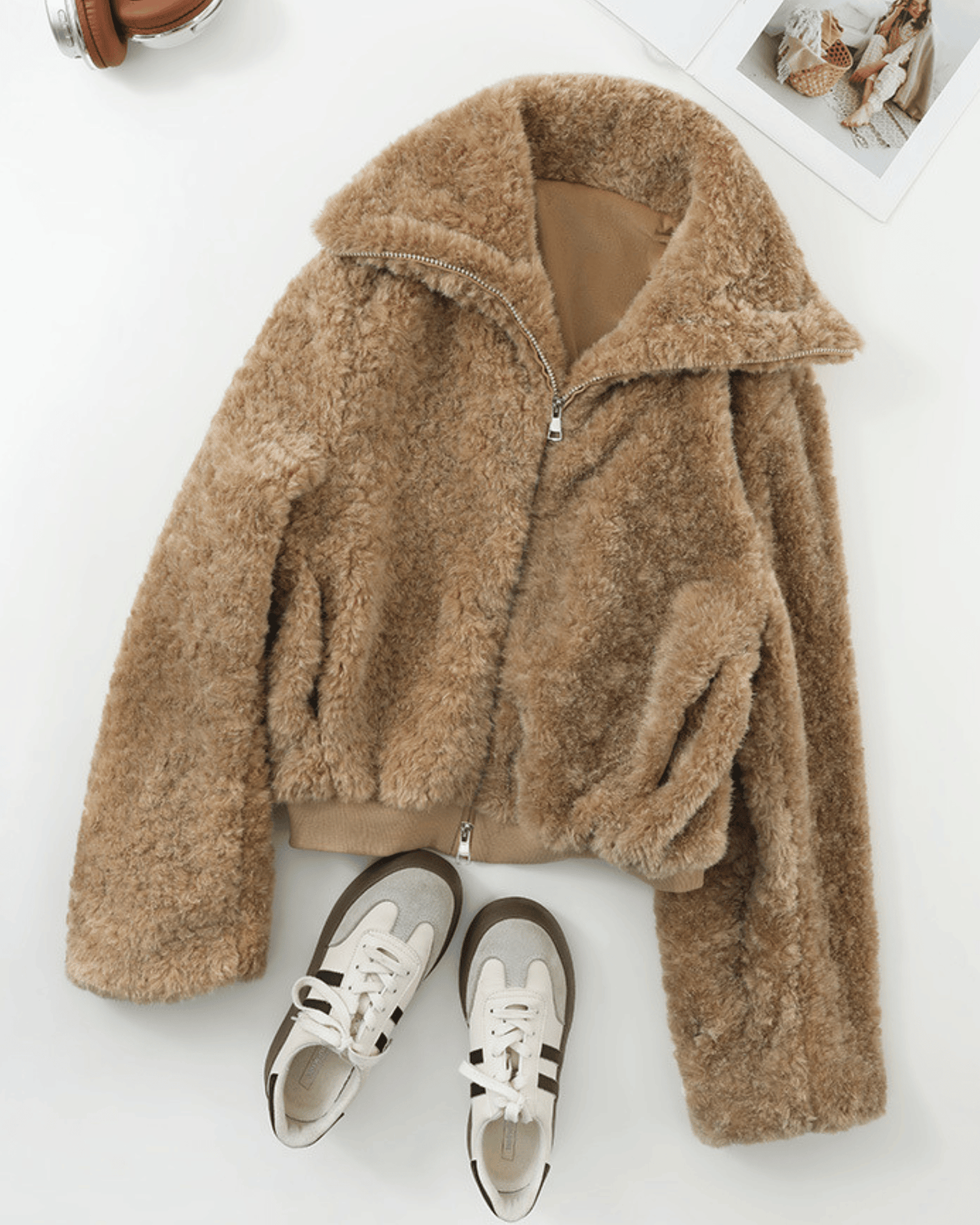 Camel Lamb Wool Plush Jacket for Women