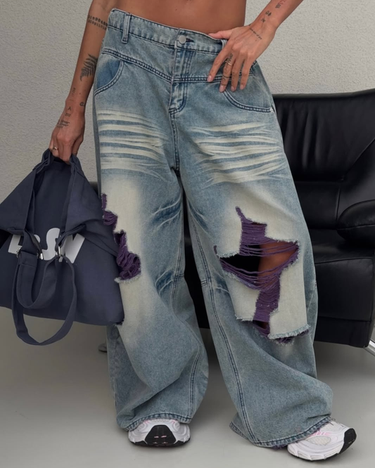 Baggy- oversized Skater Denim Jeans Ripped Light Wash⁠ Wide Leg Jeans