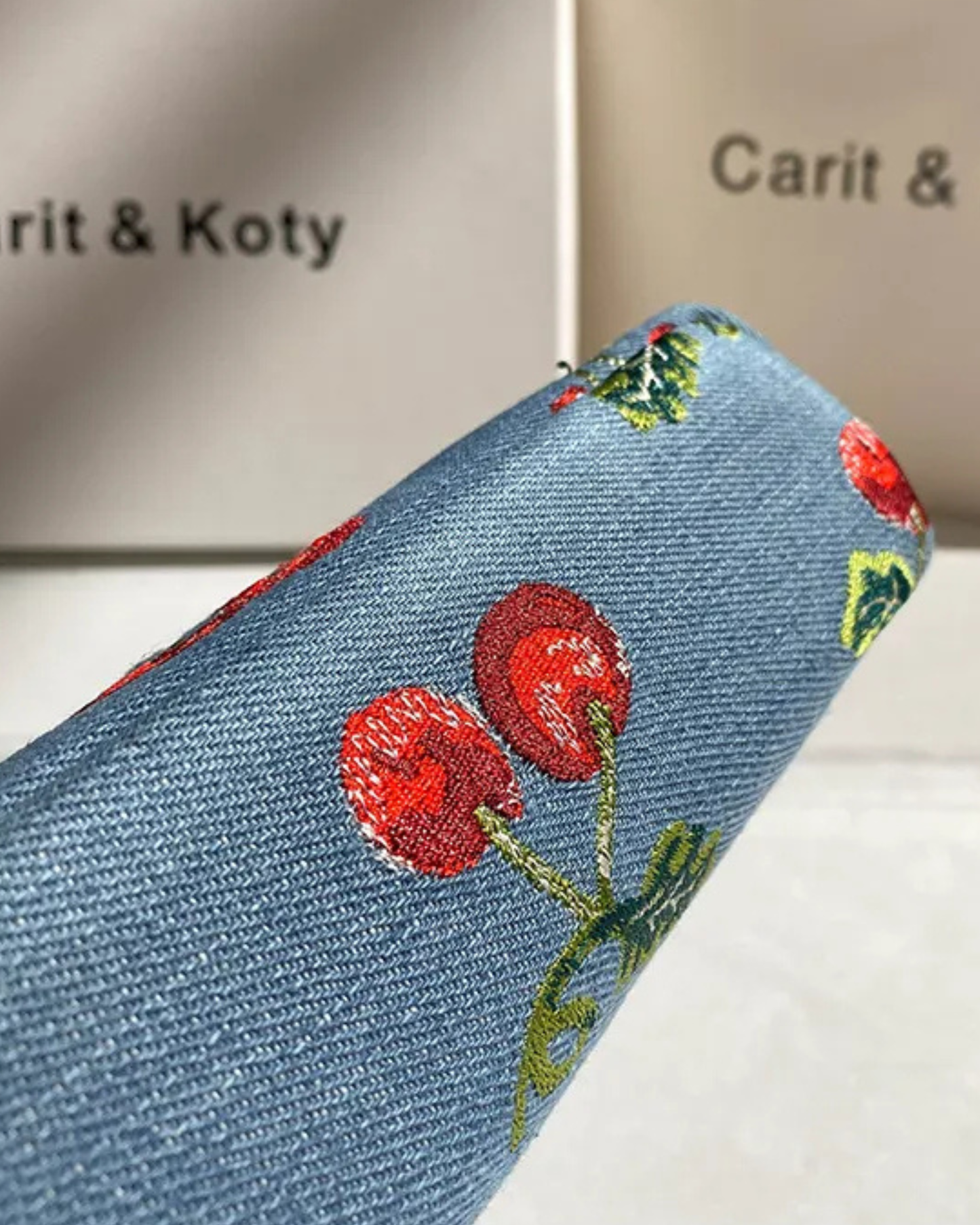 “ Cherry Blossom” Denim Embroidered  Bag