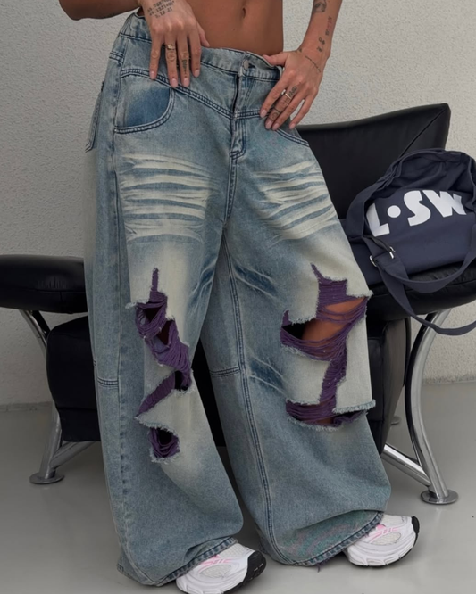 Baggy- oversized Skater Denim Jeans Ripped Light Wash⁠ Wide Leg Jeans