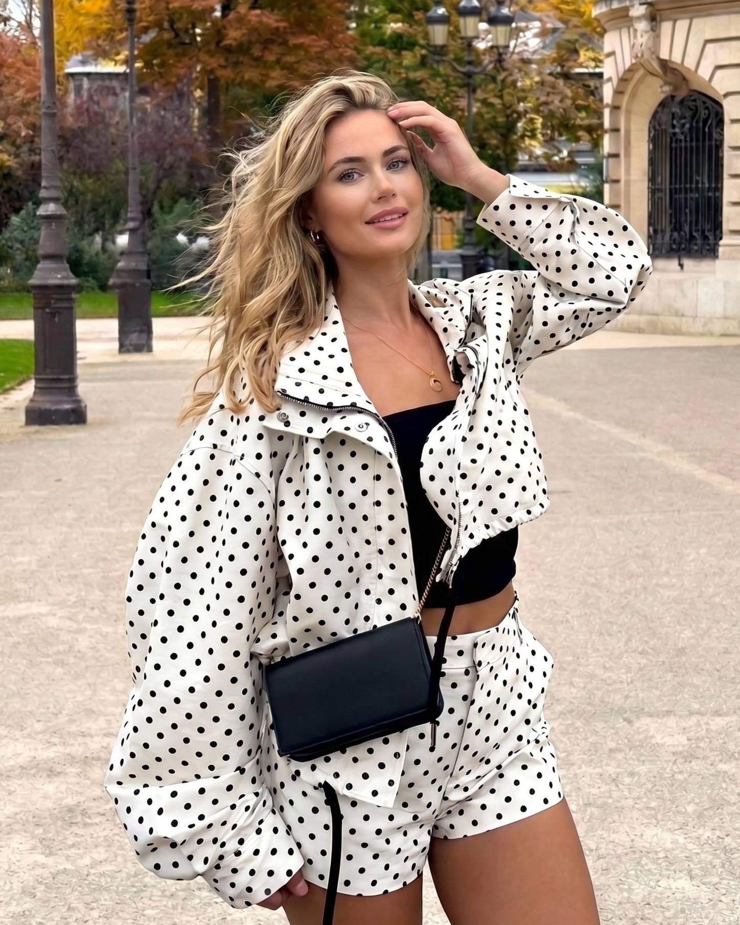 Polka Dot Matching Set with Jacket and Shorts
