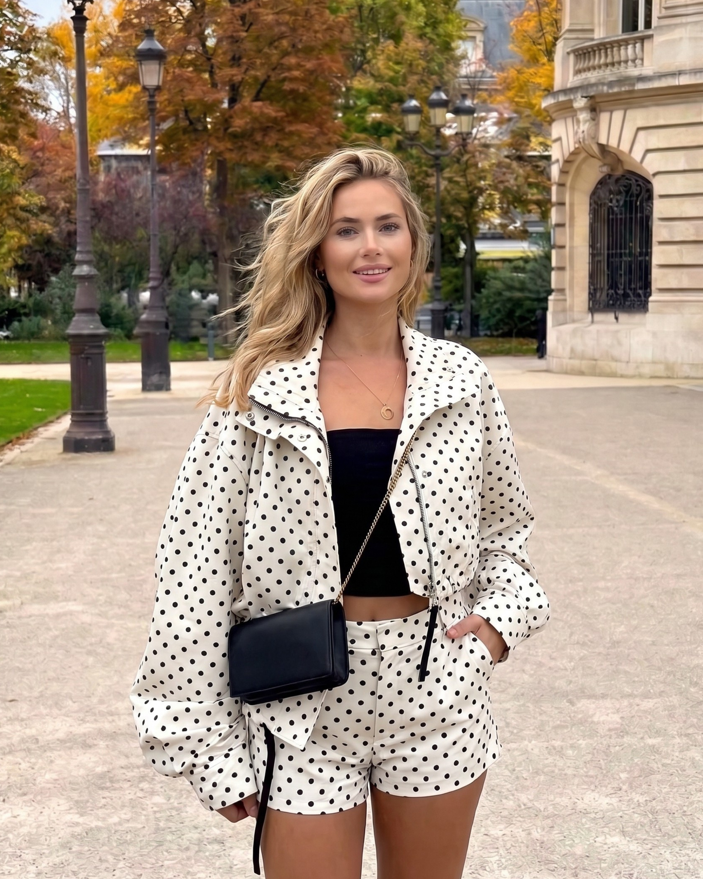 Polka Dot Matching Set with Jacket and Shorts
