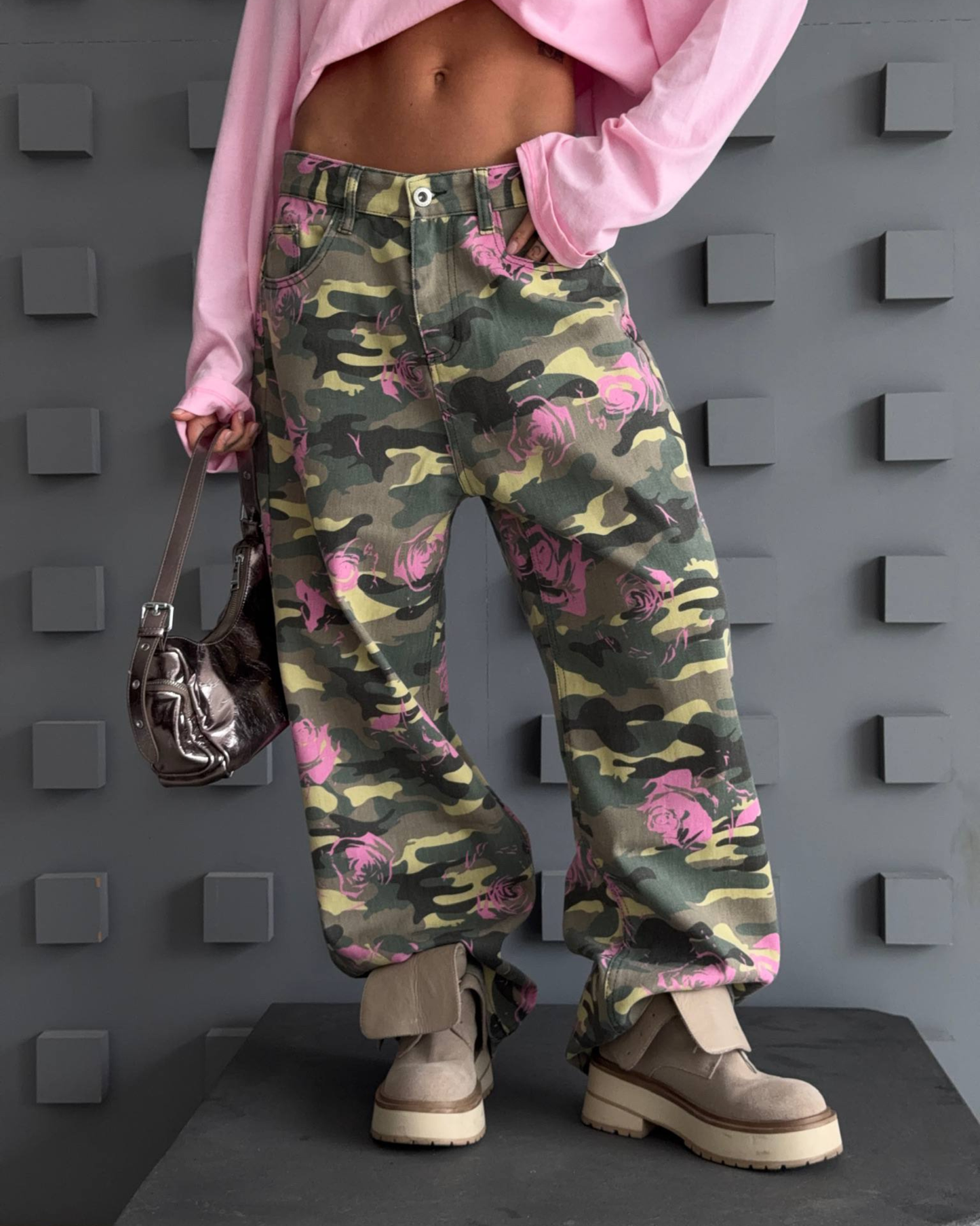 Oversized -Baggy  Wide Leg Jeans/ Camouflage Streetwear Denim Pants