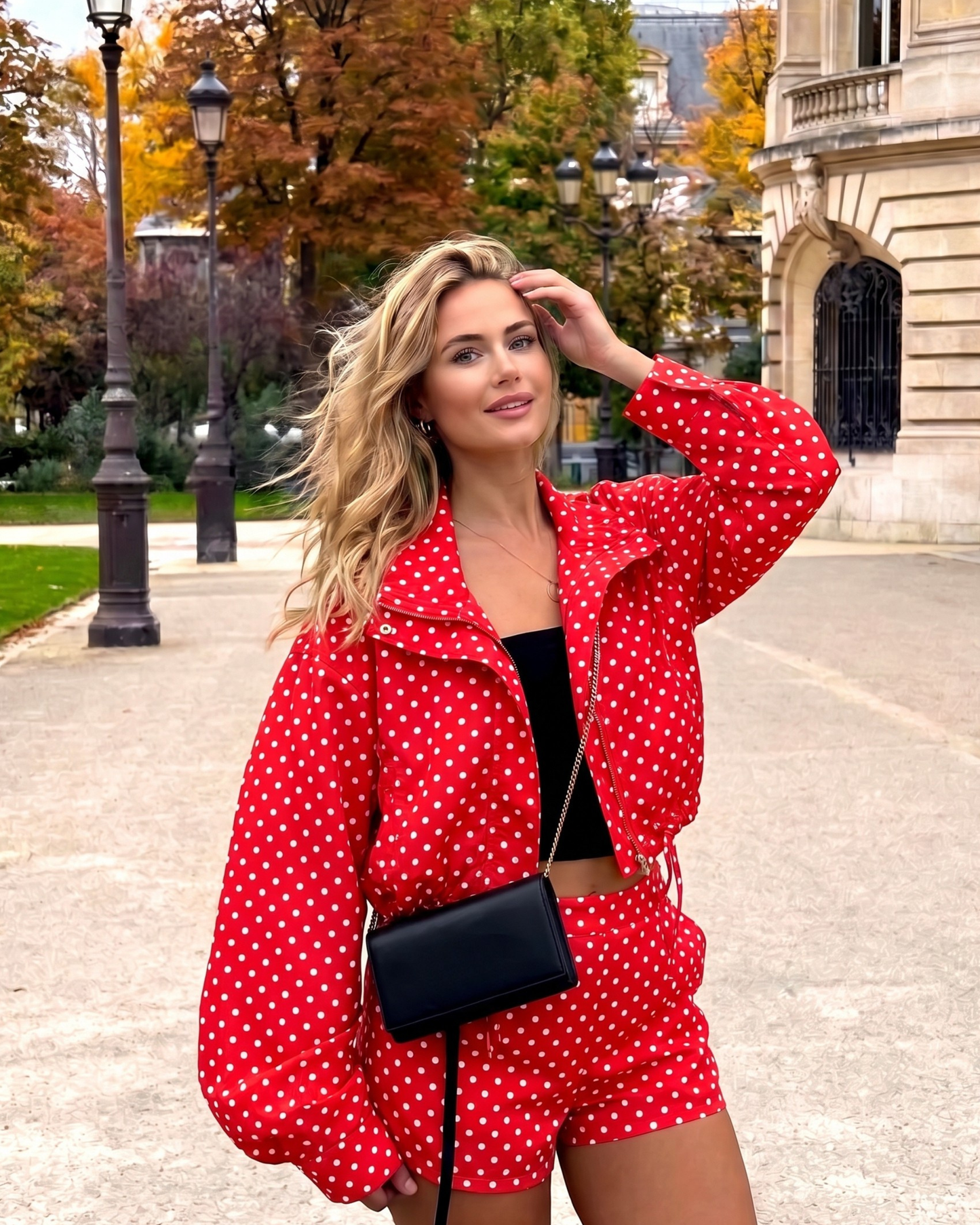 Polka Dot Matching Set with Jacket and Shorts