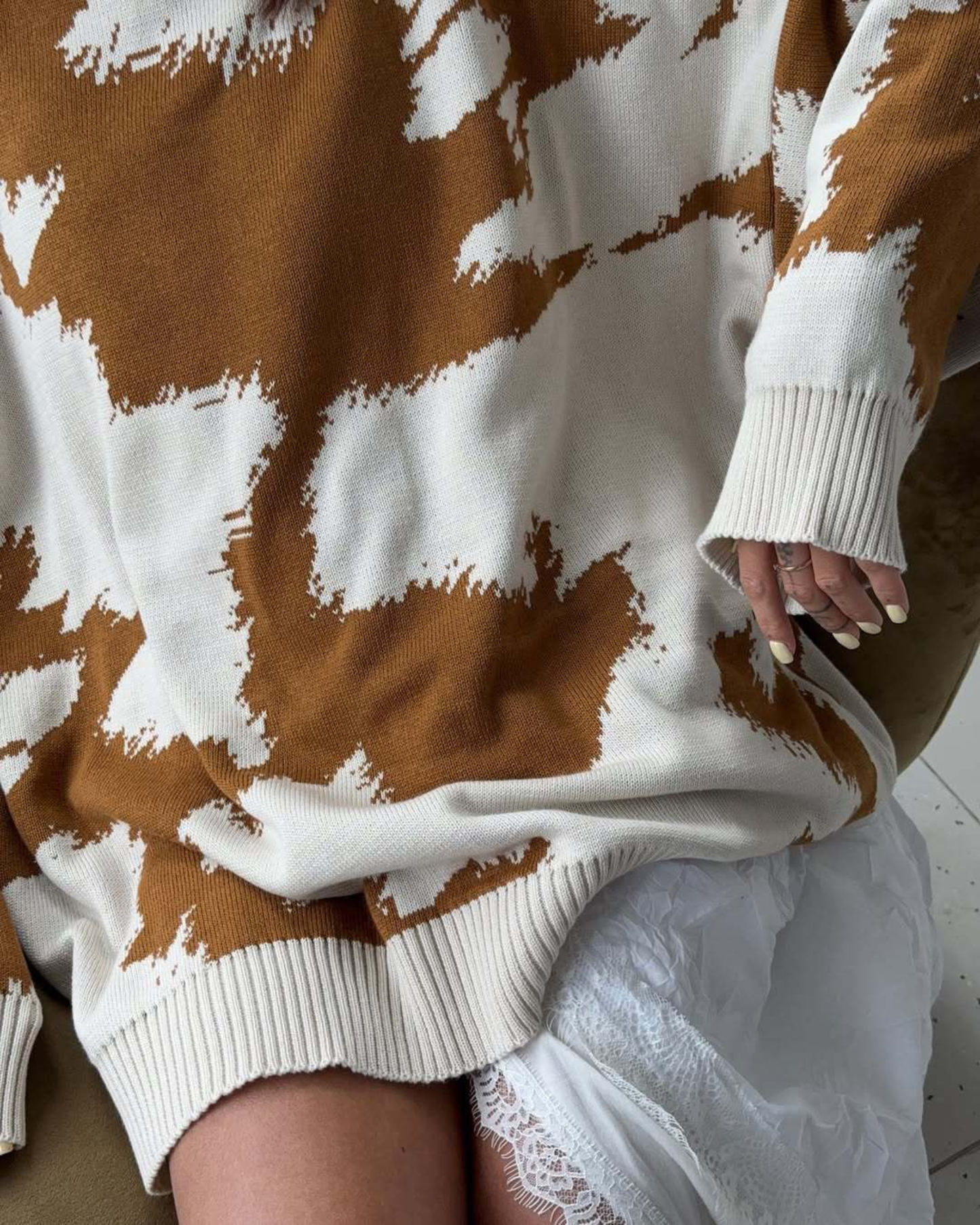 Oversized Chunky Abstract Patterned knit  Sweater Pullover Drop Shoulder