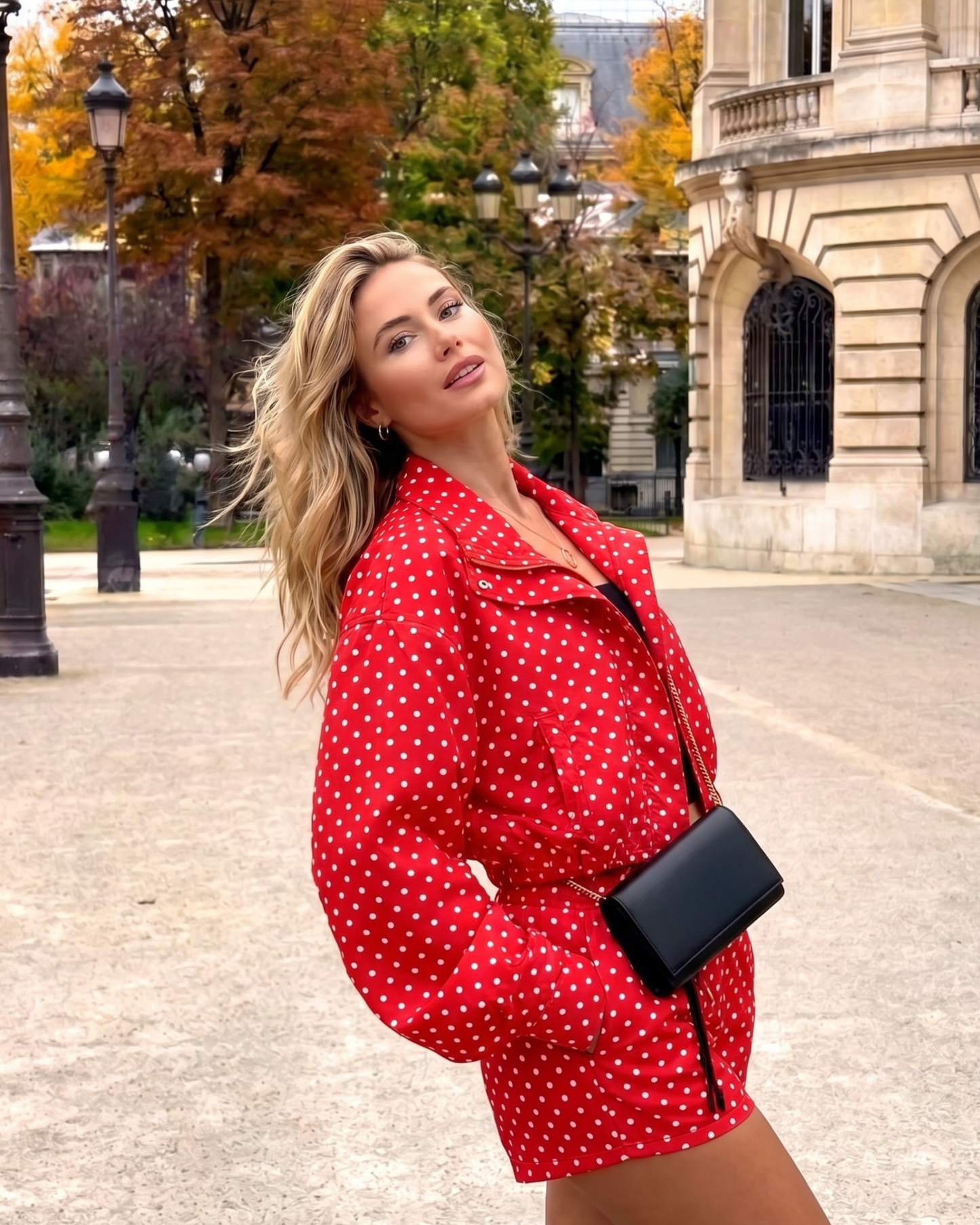 Polka Dot Matching Set with Jacket and Shorts