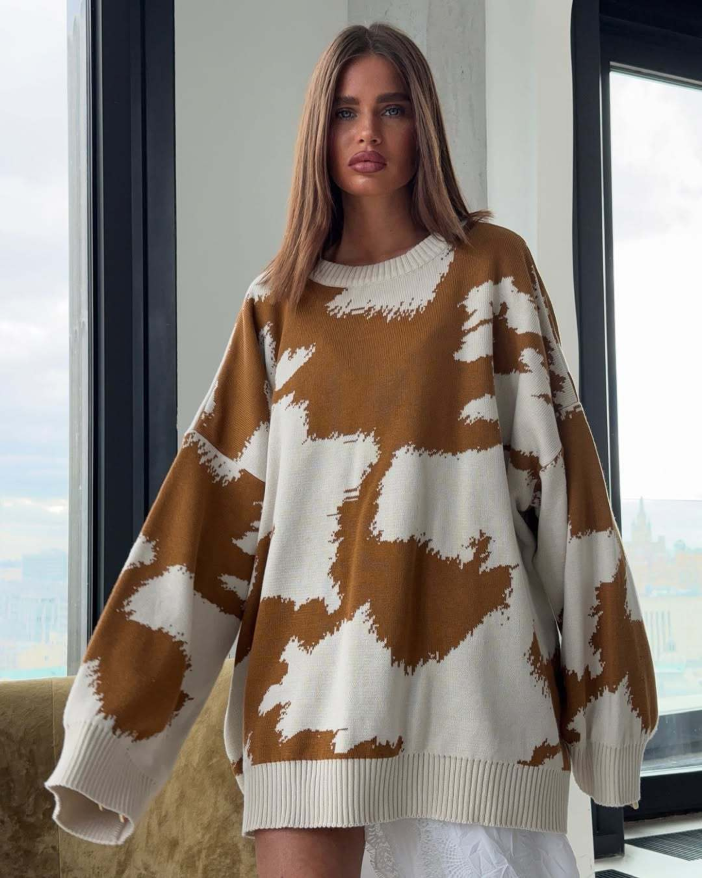 Oversized Chunky Abstract Patterned knit  Sweater Pullover Drop Shoulder