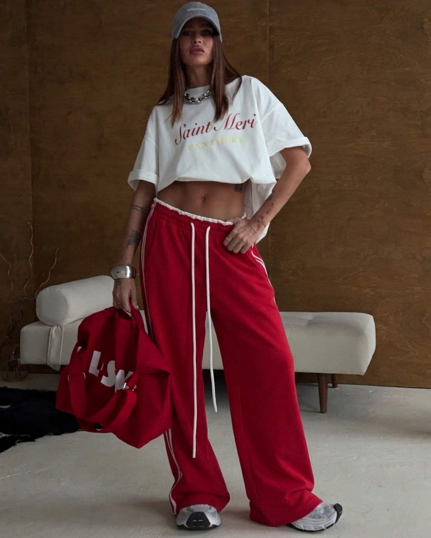 Oversized Baggy Side Stripe Wide Leg Track Pants /Sweatpants with  Low Rise Tracksuit Bottoms⁠