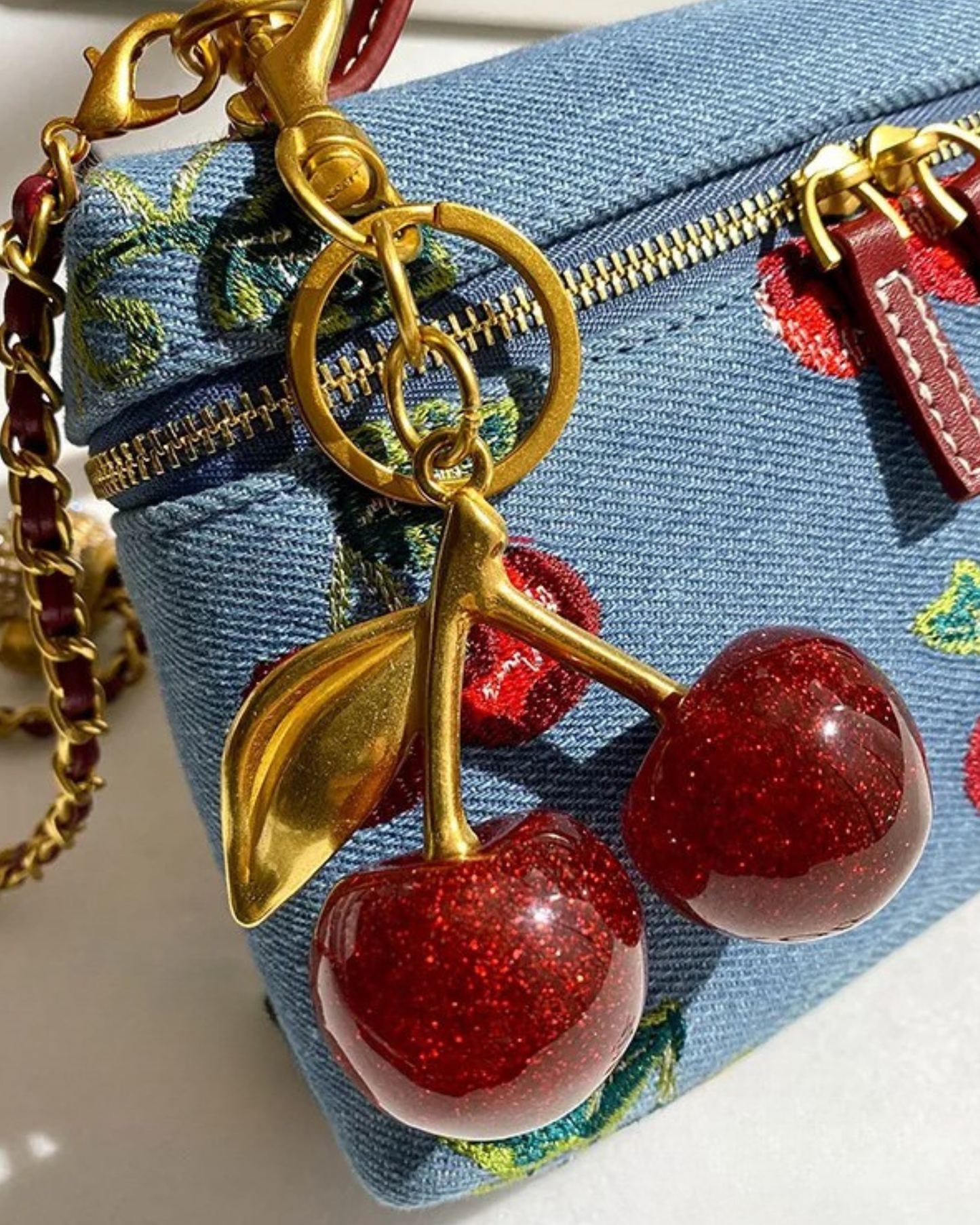 “ Cherry Blossom” Denim Embroidered  Bag