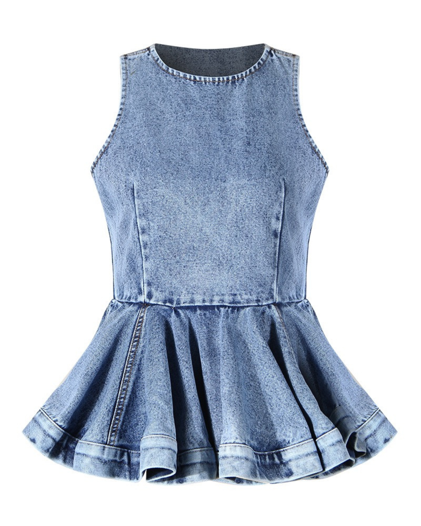 Denim Two-Piece Set – Peplum Top & Wide-Leg Trousers