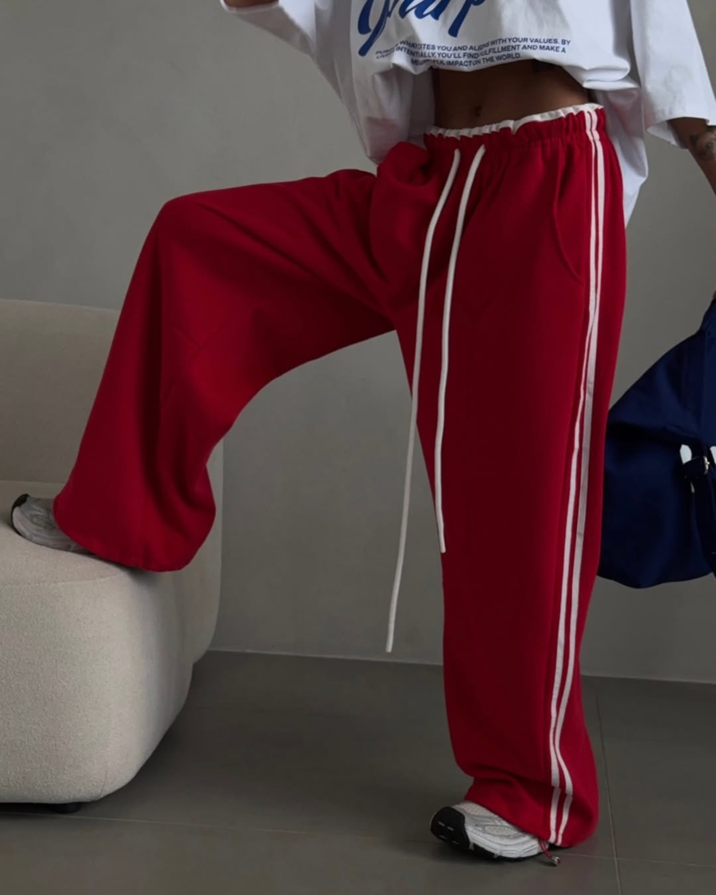 Oversized Baggy Side Stripe Wide Leg Track Pants /Sweatpants with  Low Rise Tracksuit Bottoms⁠