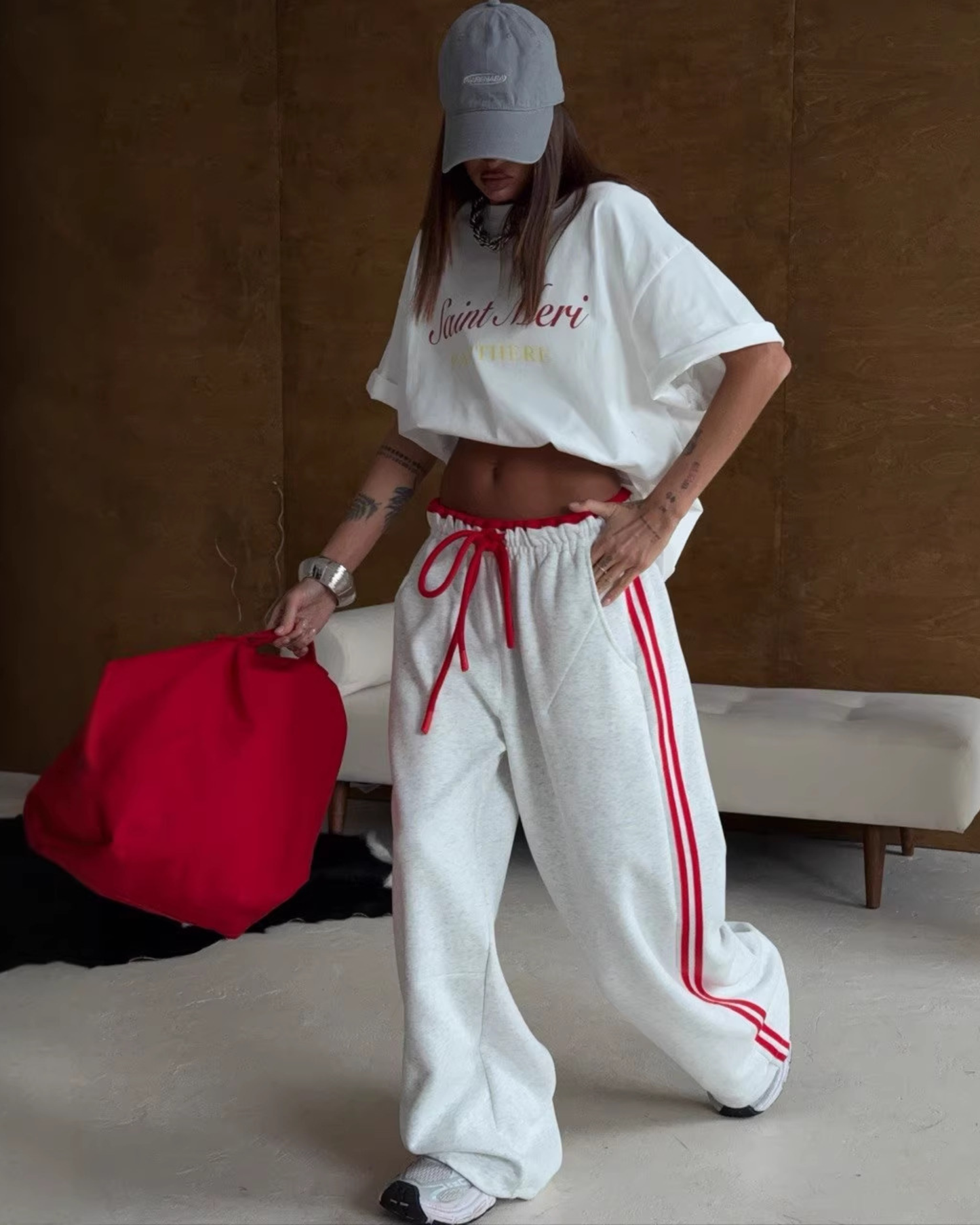 Oversized Baggy Side Stripe Wide Leg Track Pants /Sweatpants with  Low Rise Tracksuit Bottoms⁠