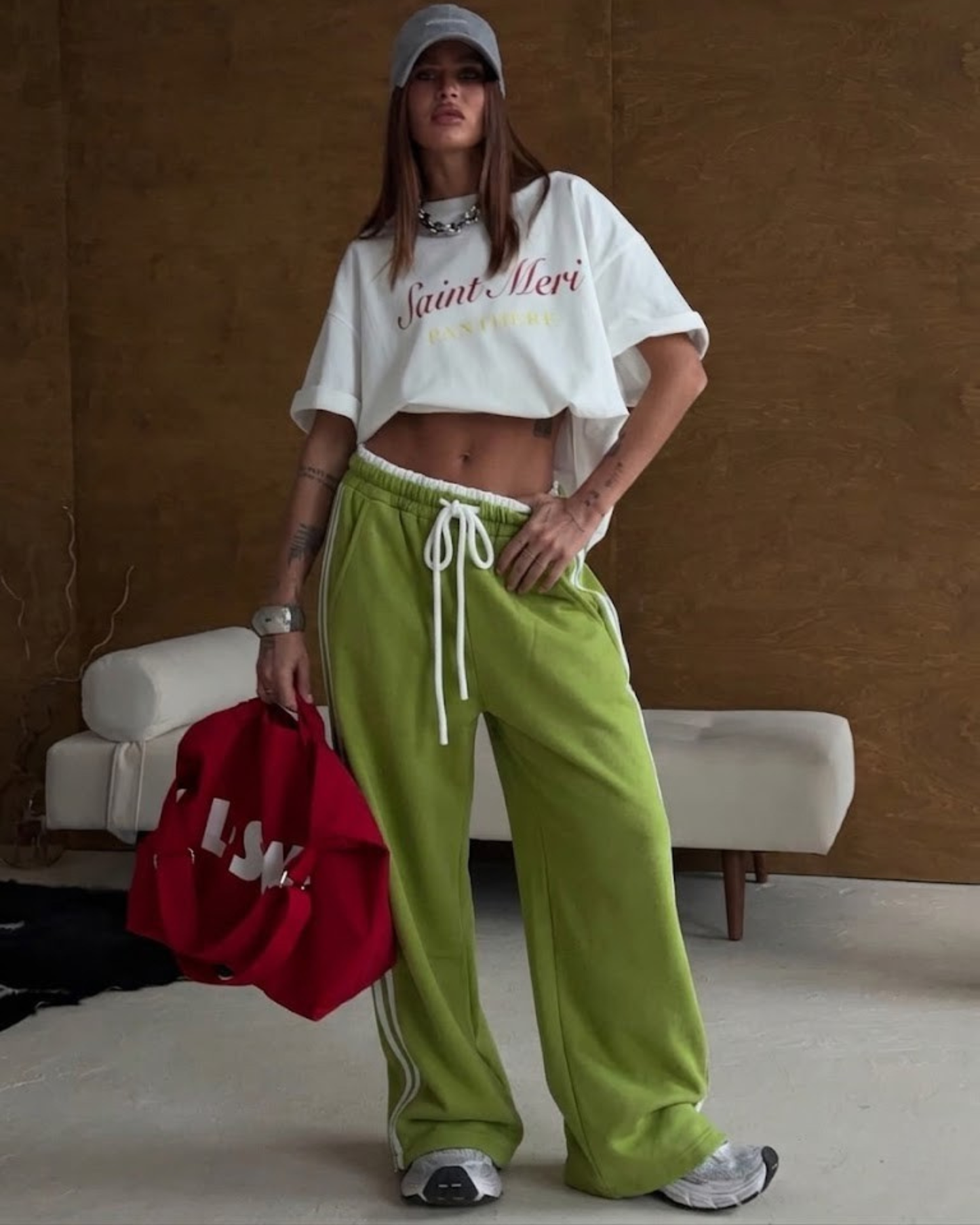 Oversized Baggy Side Stripe Wide Leg Track Pants /Sweatpants with  Low Rise Tracksuit Bottoms⁠