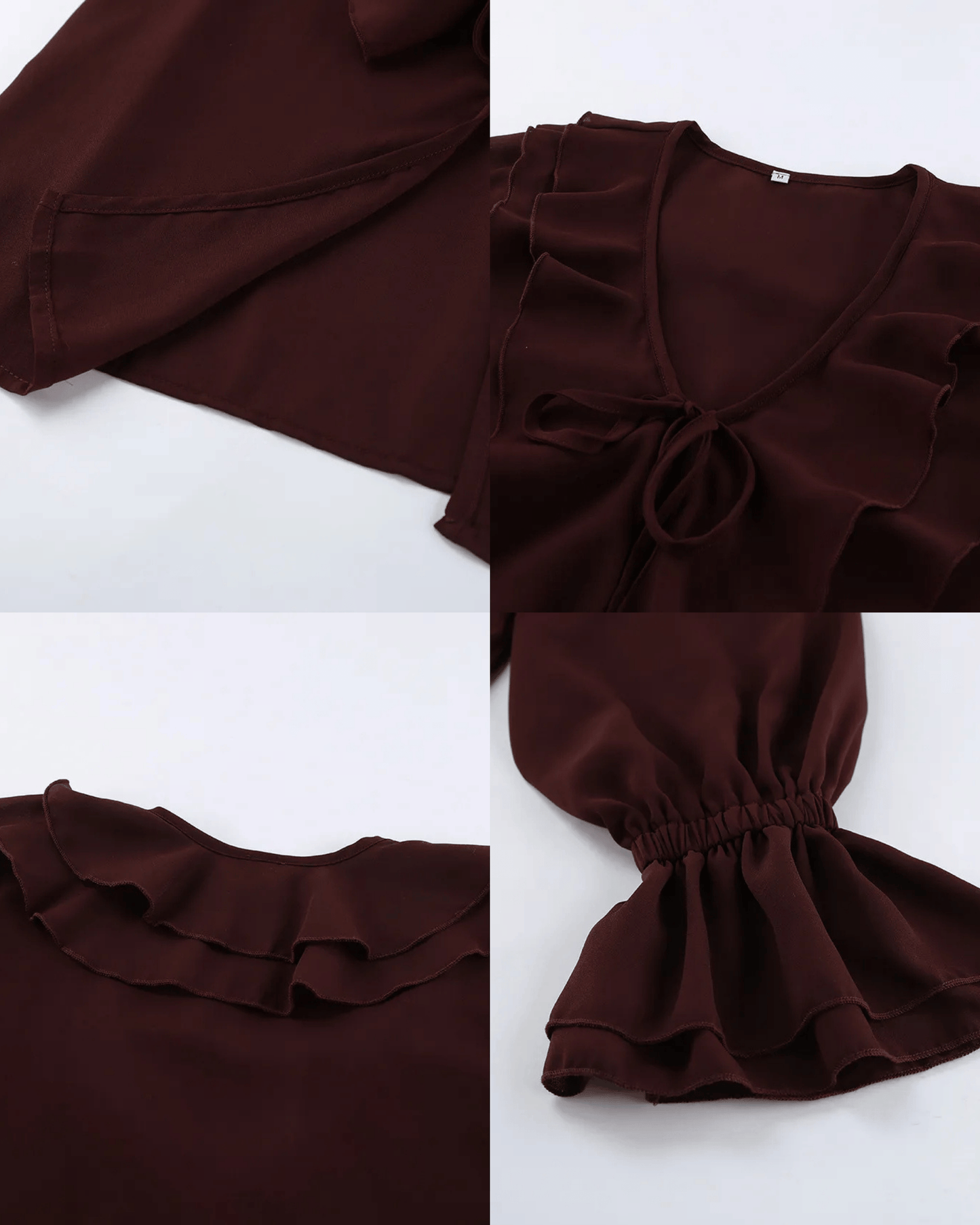 Womens Leaf Trim V-Neck Blouse