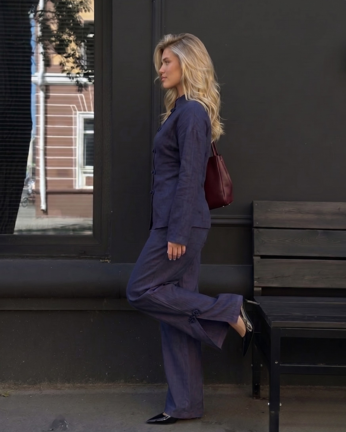 Woman’s summer Two pieces set with Mandarin  Frog Button Top and Wide-Leg Pants