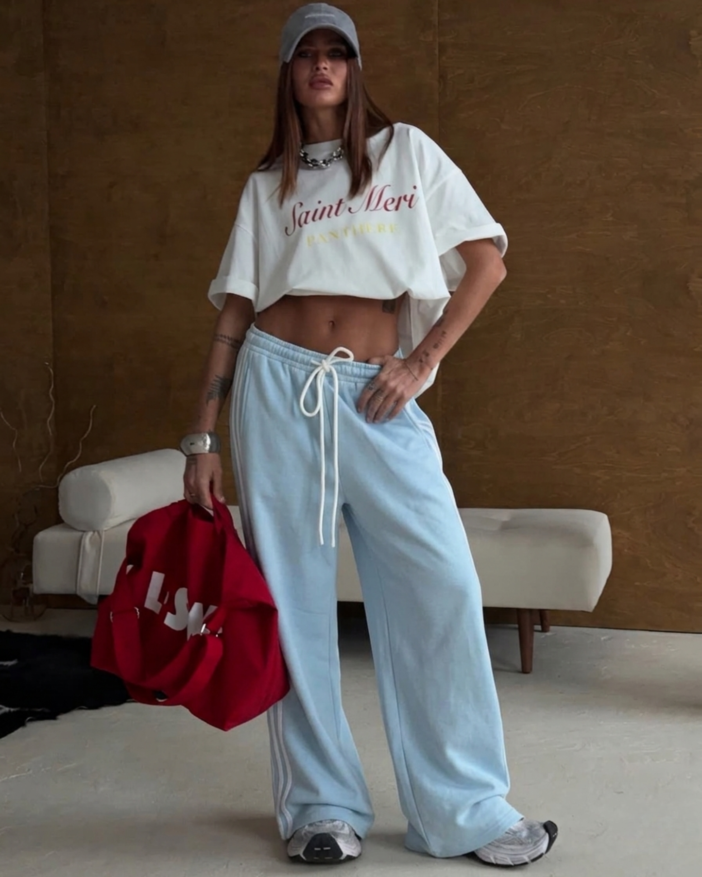 Oversized Baggy Side Stripe Wide Leg Track Pants /Sweatpants with  Low Rise Tracksuit Bottoms⁠