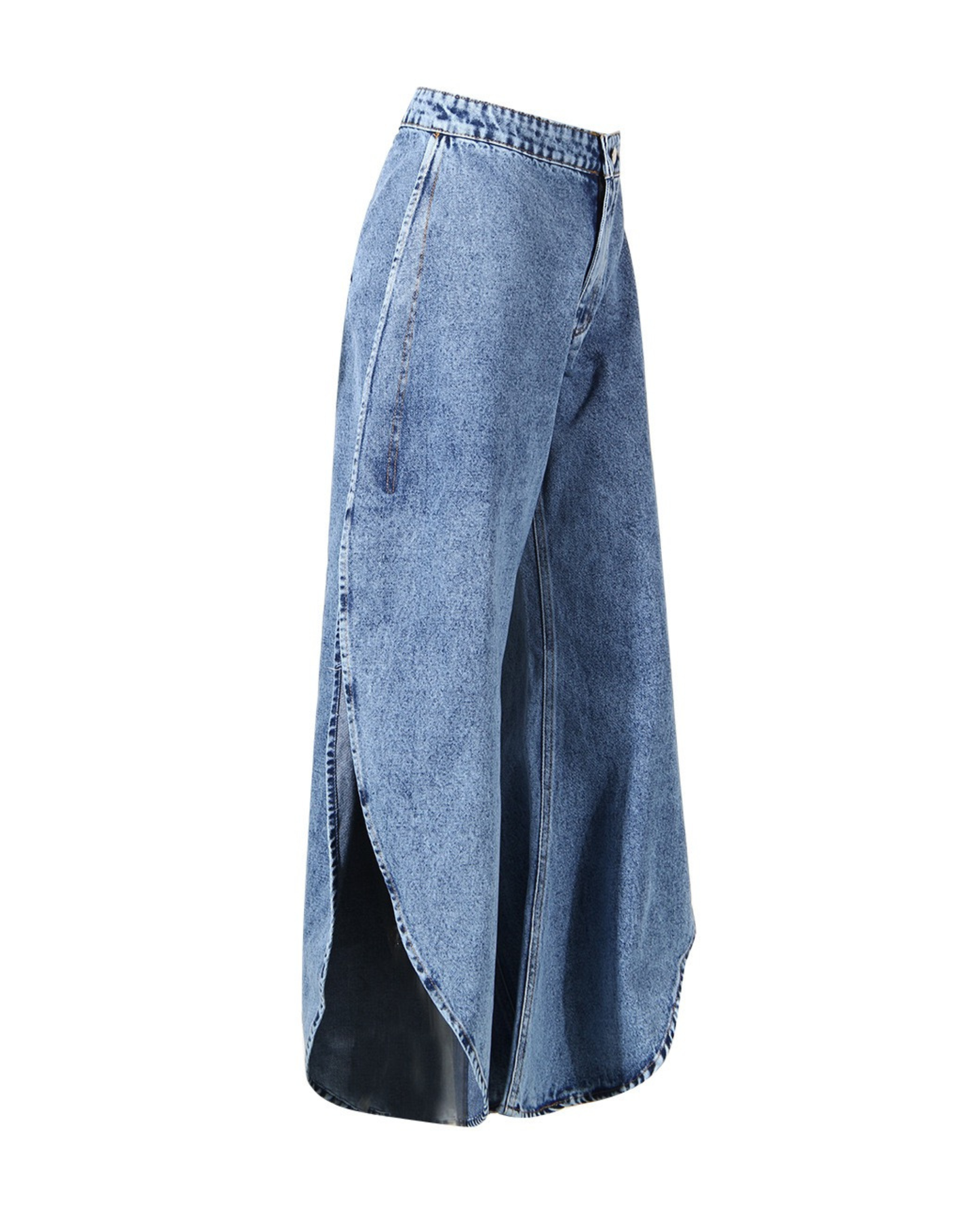 Denim Two-Piece Set – Peplum Top & Wide-Leg Trousers