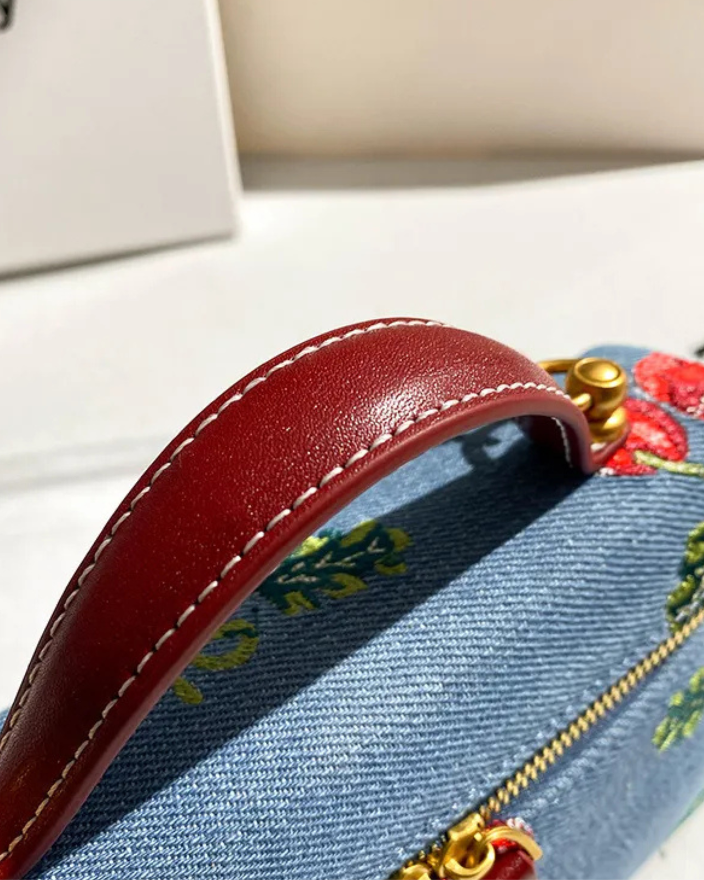 “ Cherry Blossom” Denim Embroidered  Bag