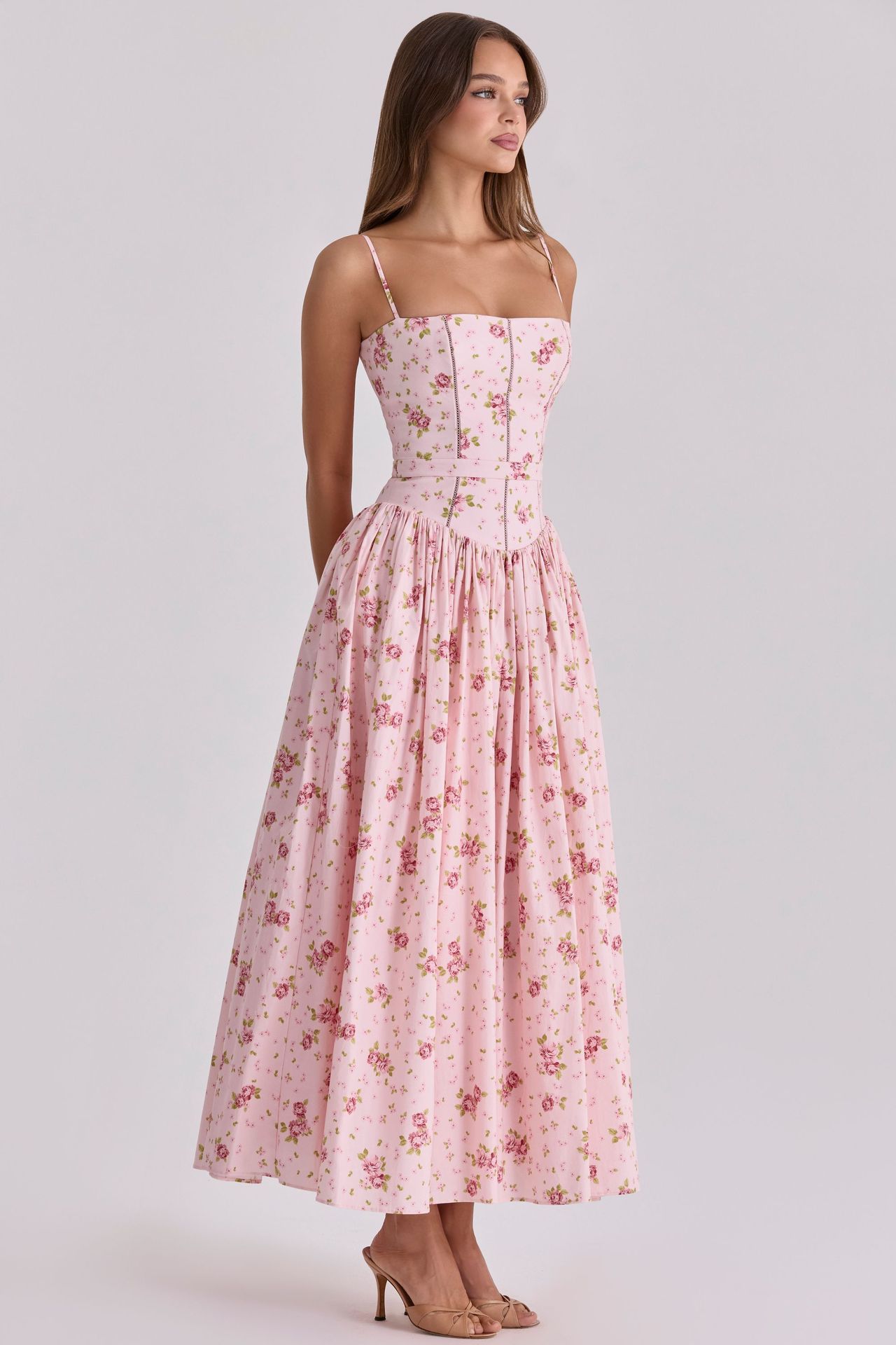 Elegant Midi Strap dress for Woman with floral print