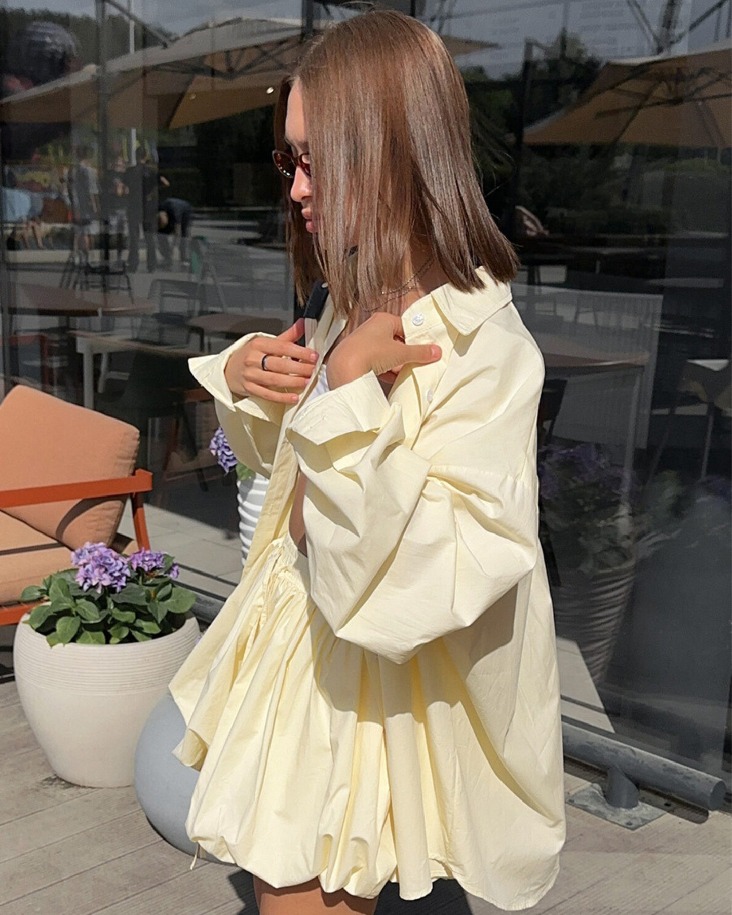 Womens Fashionable Loose-Fit Lace-Up Shirt And Bud-Silhouette Skirt Set