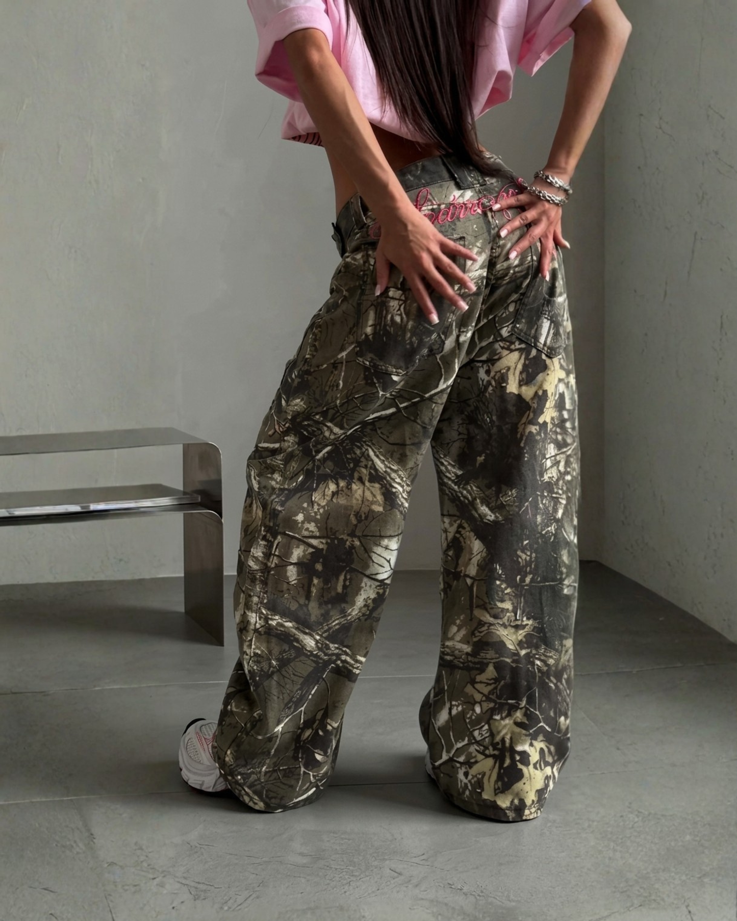 Camouflage Wide Leg Jeans Loose Fit Woman’s Army Pants