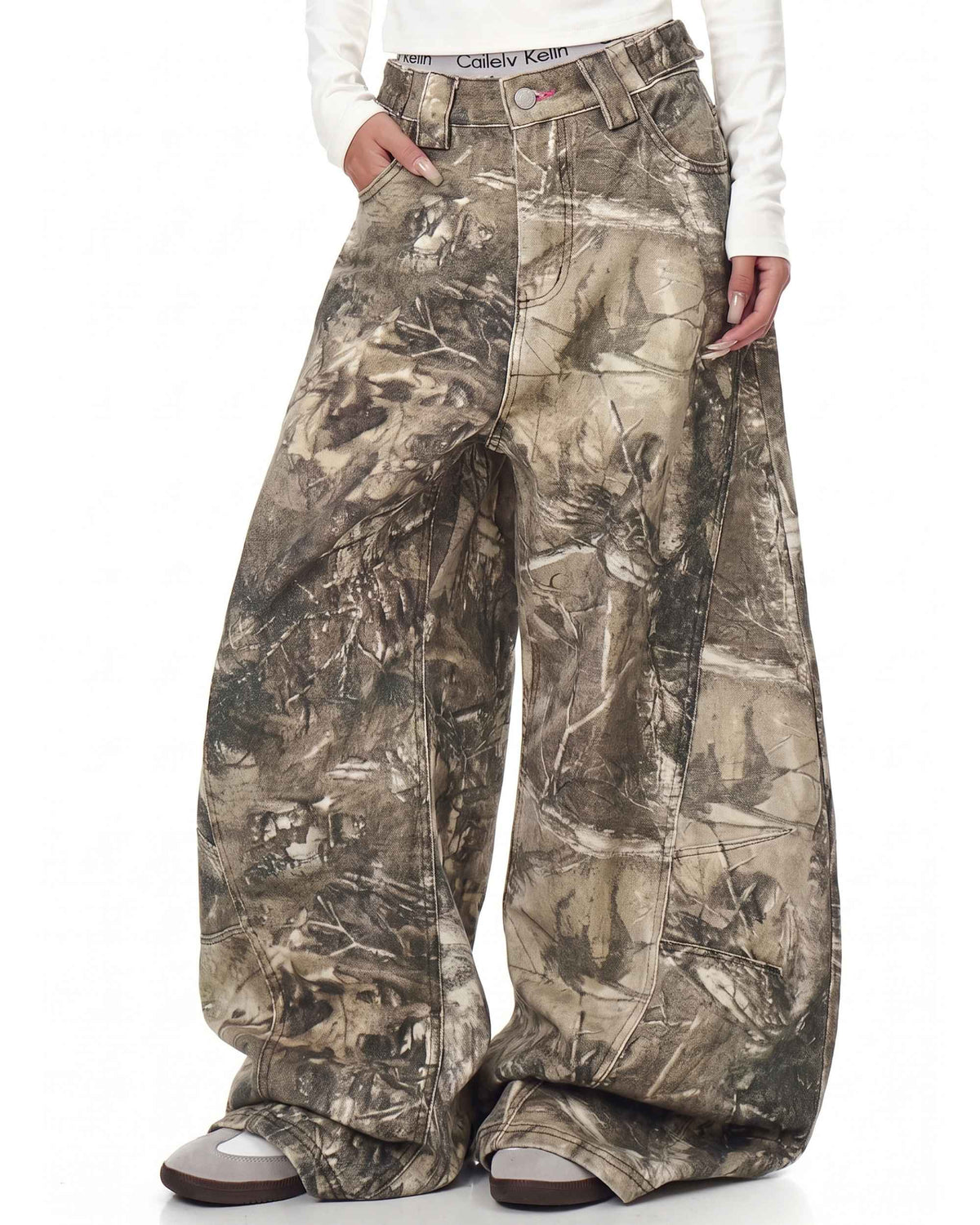 Camouflage-Baggy-Jeans für Damen – lockere Army-Hose